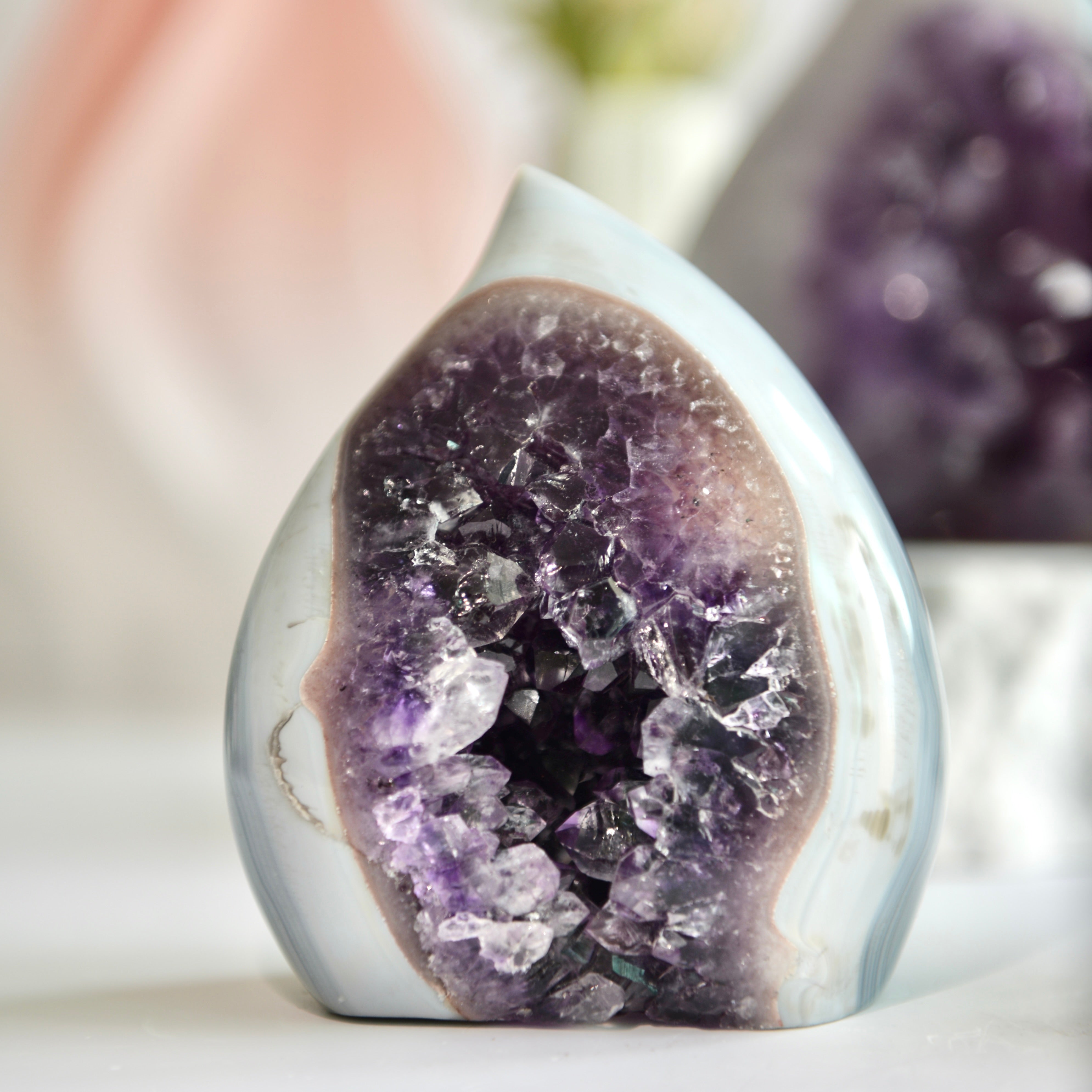 藍瑪瑙邊紫水晶火焰 Blue Agate Amethyst Flame