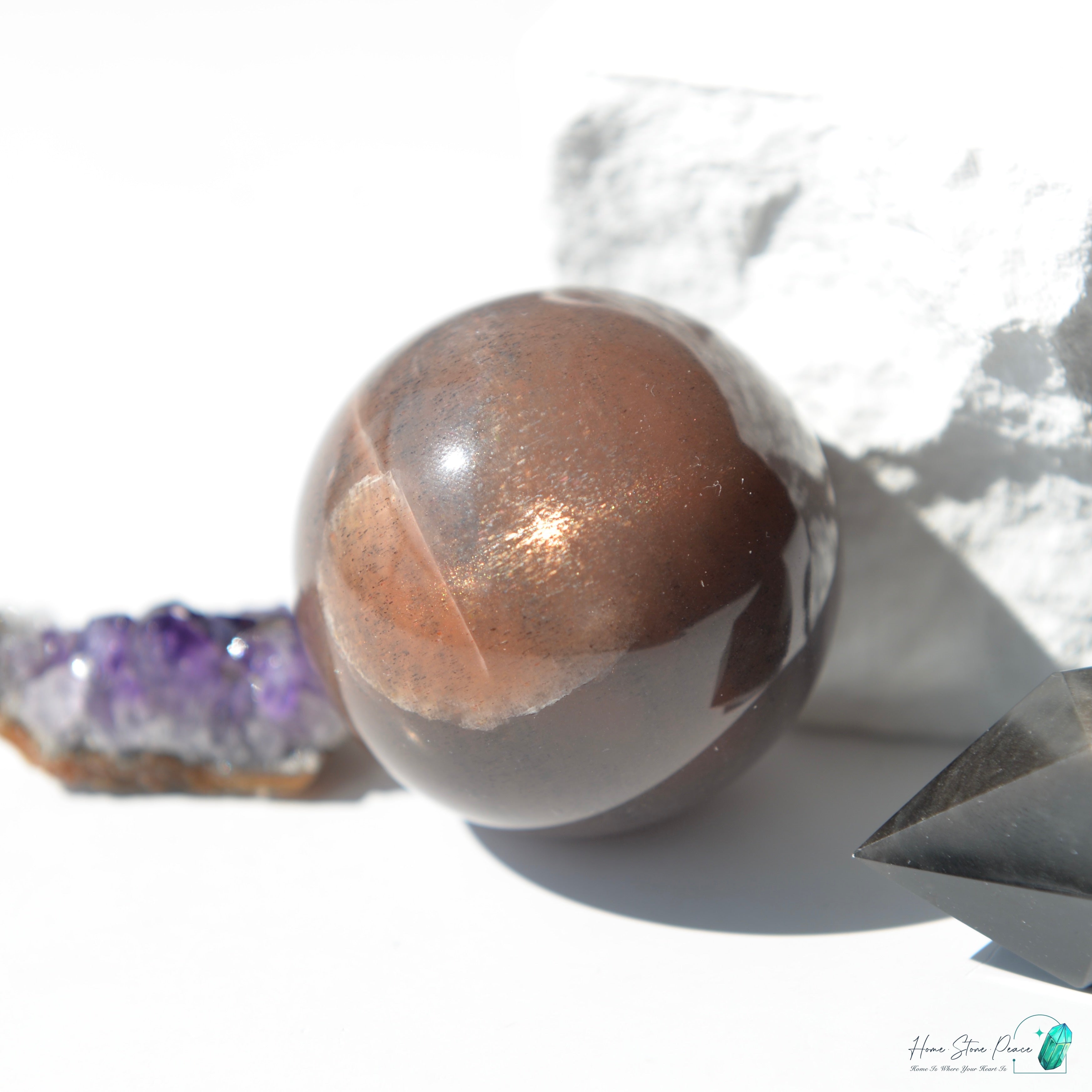 黑橙月亮石球 ブラックオレンジムーンストーン球