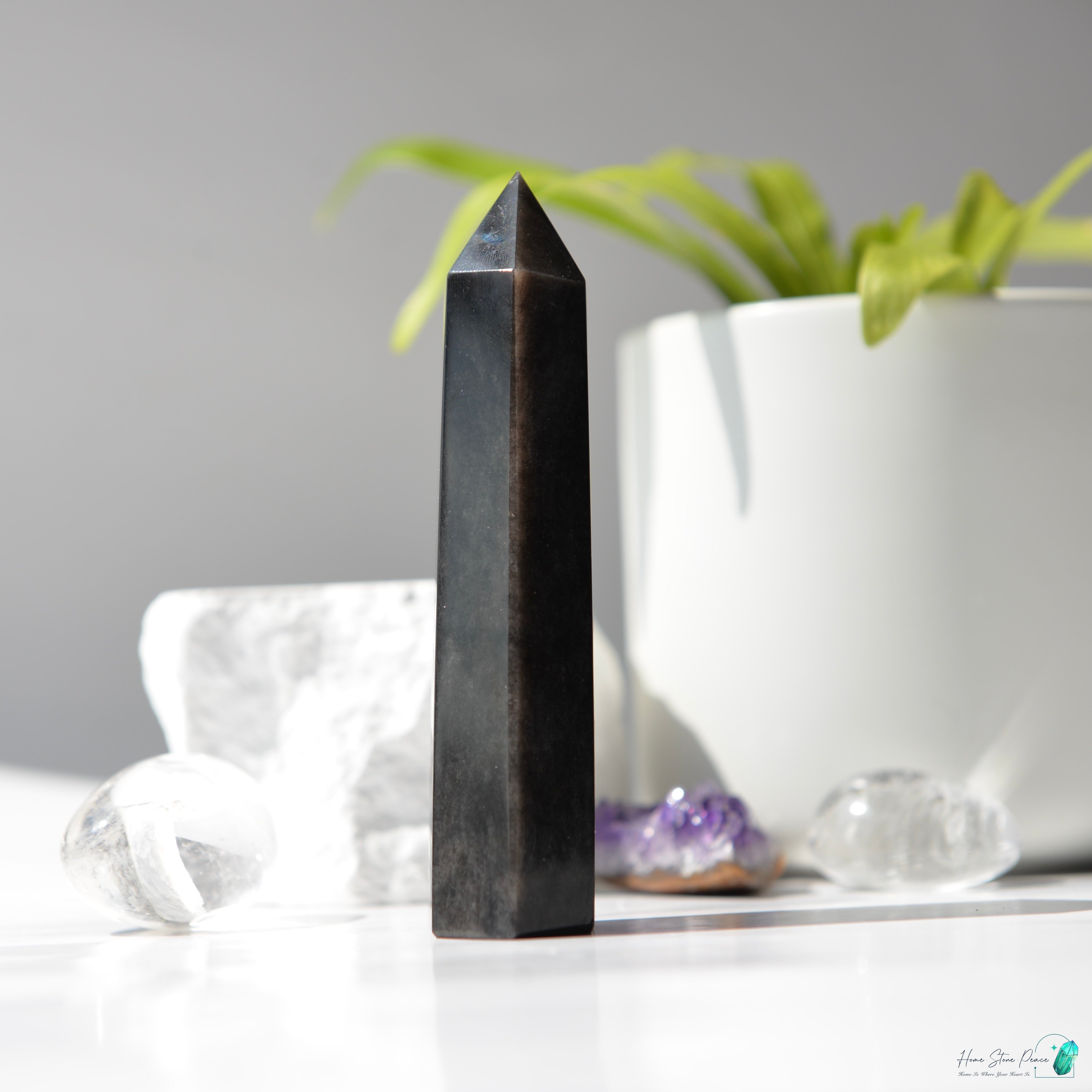 銀曜石小柱 Silver Sheen Obsidian Tower