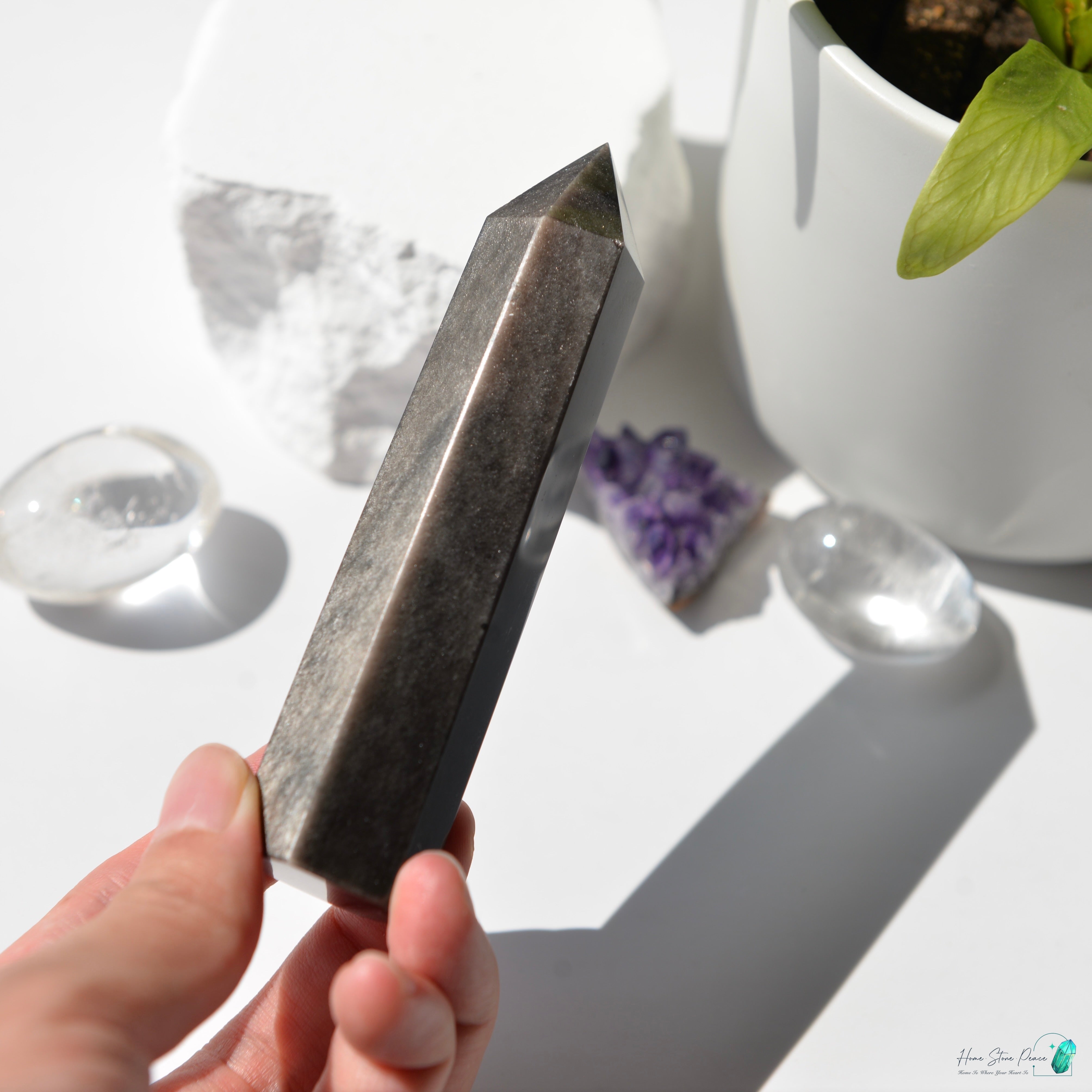 銀曜石小柱 Silver Sheen Obsidian Tower