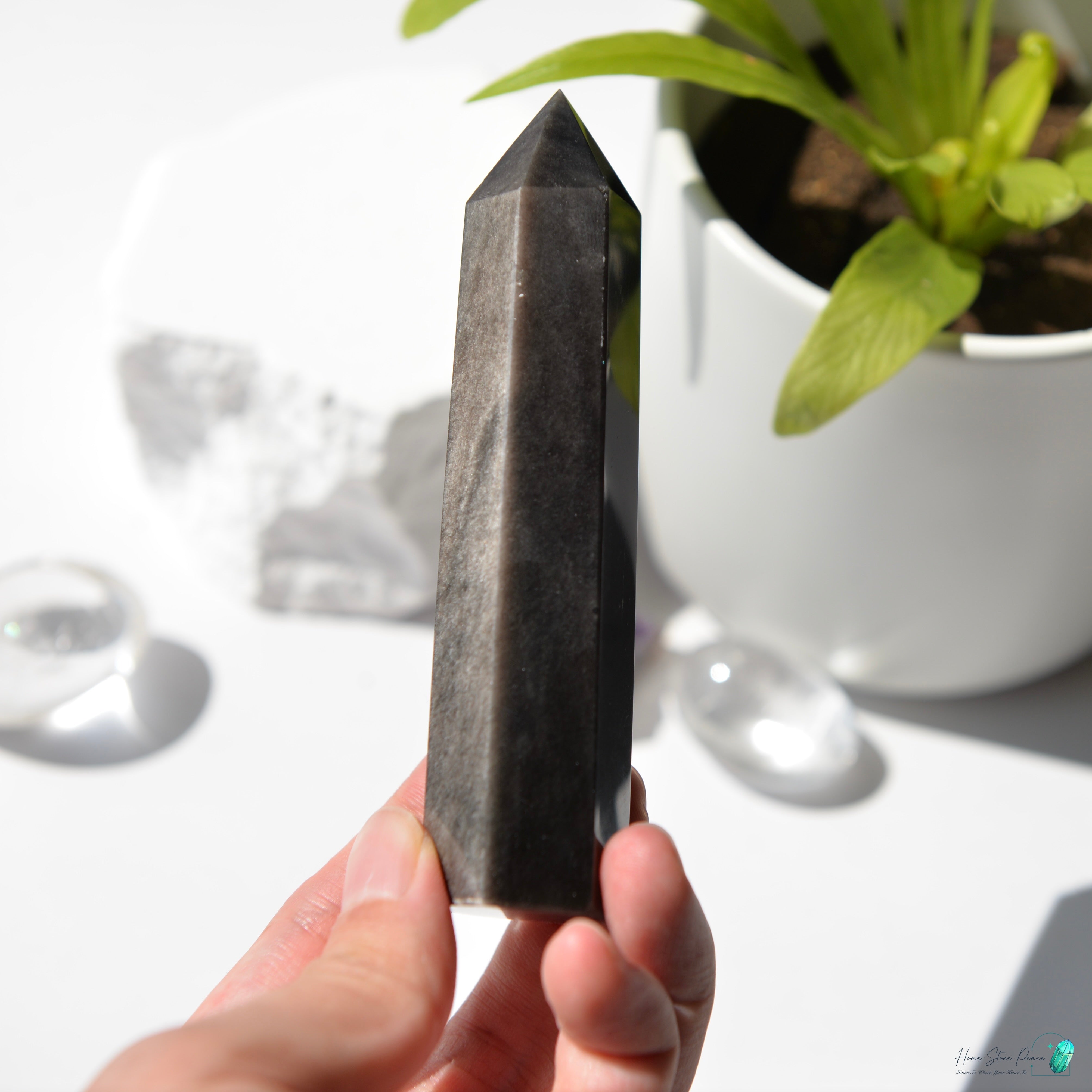 銀曜石小柱 Silver Sheen Obsidian Tower