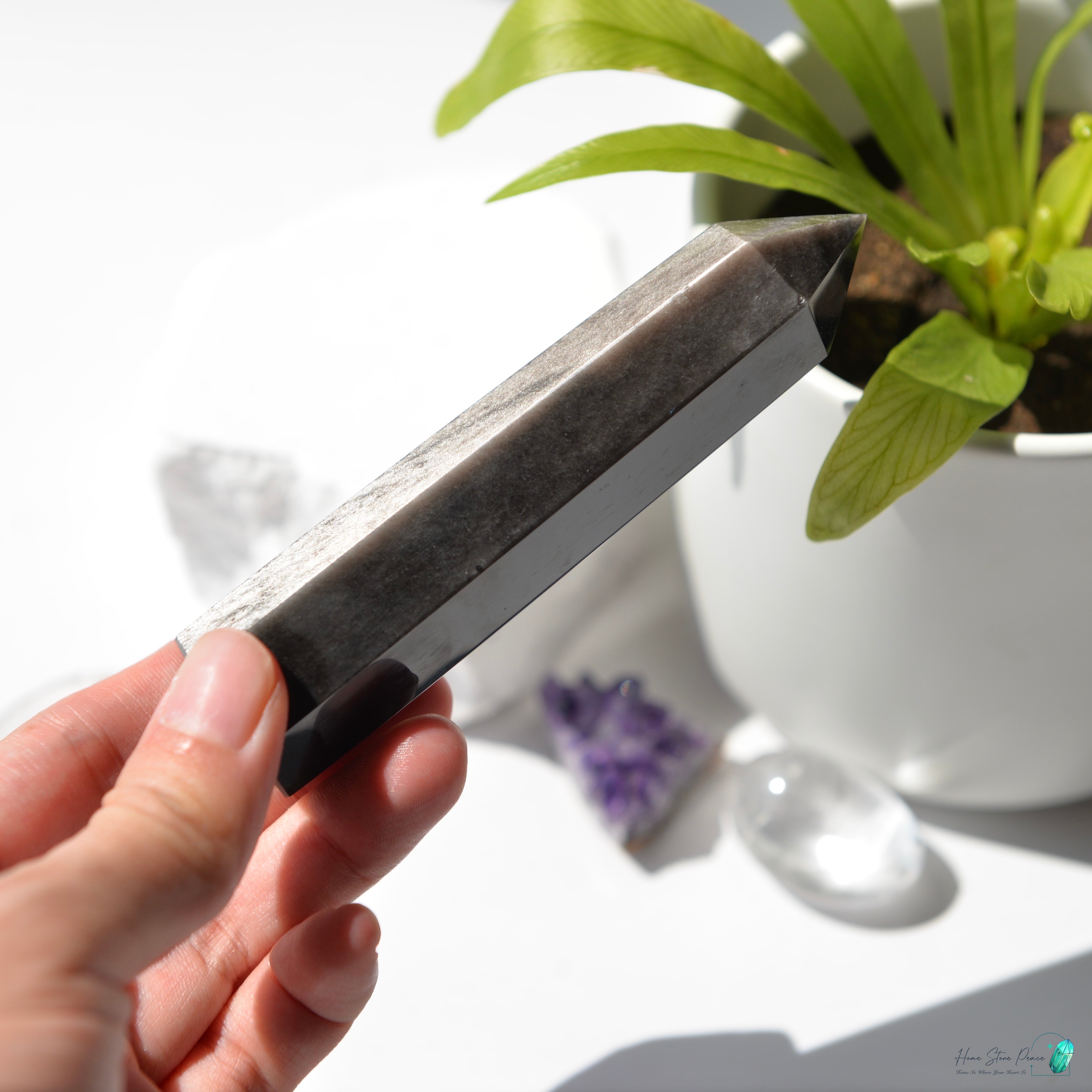 銀曜石小柱 Silver Sheen Obsidian Tower