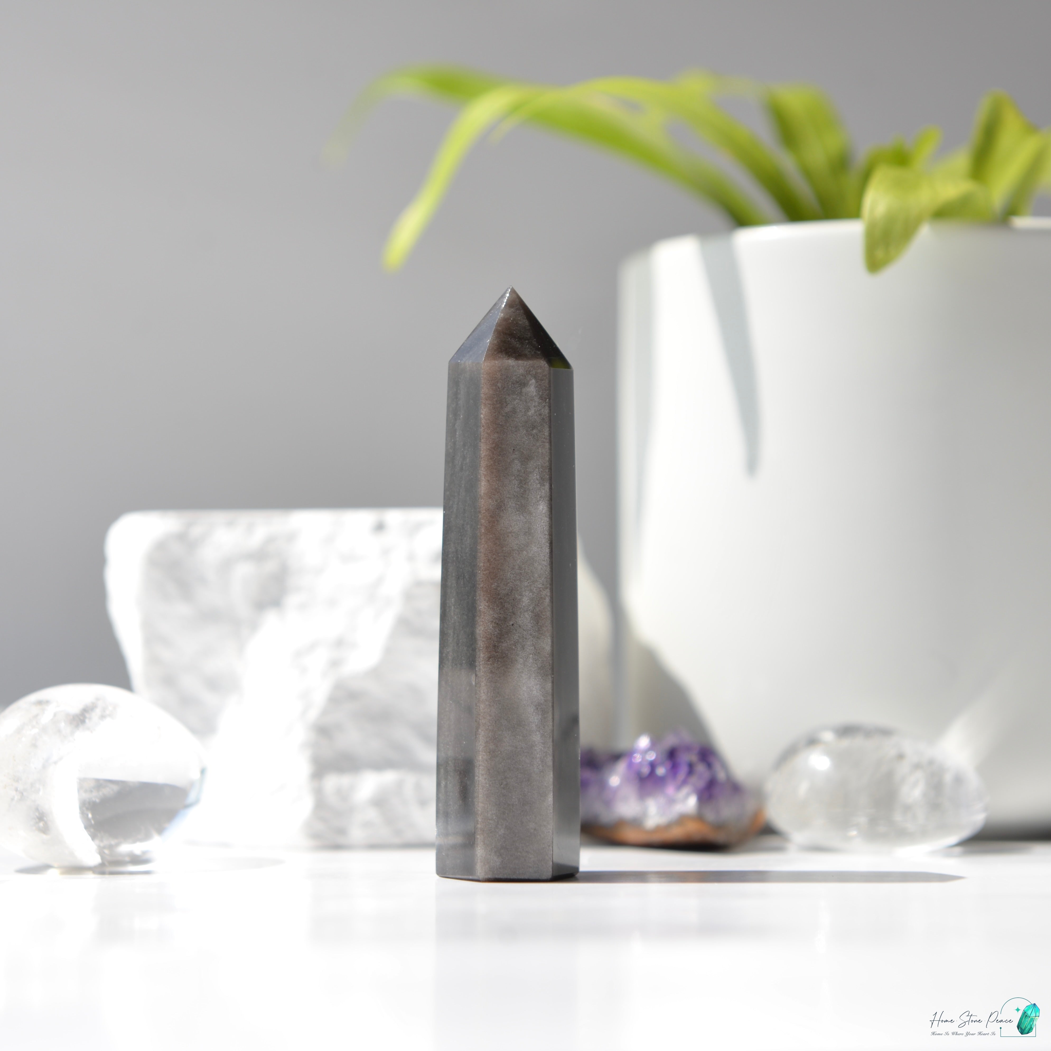 銀曜石小柱 Silver Sheen Obsidian Tower