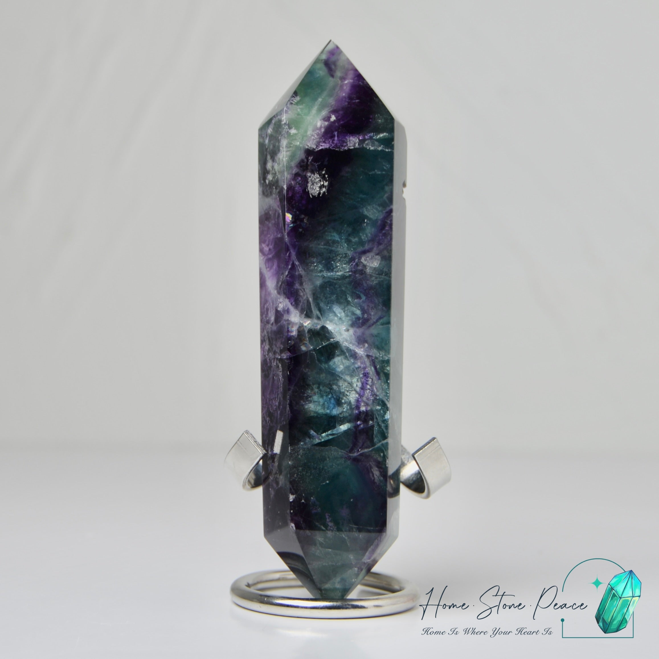 雙尖紫綠螢石柱 Double Terminated Green & Purple Fluorite Tower
