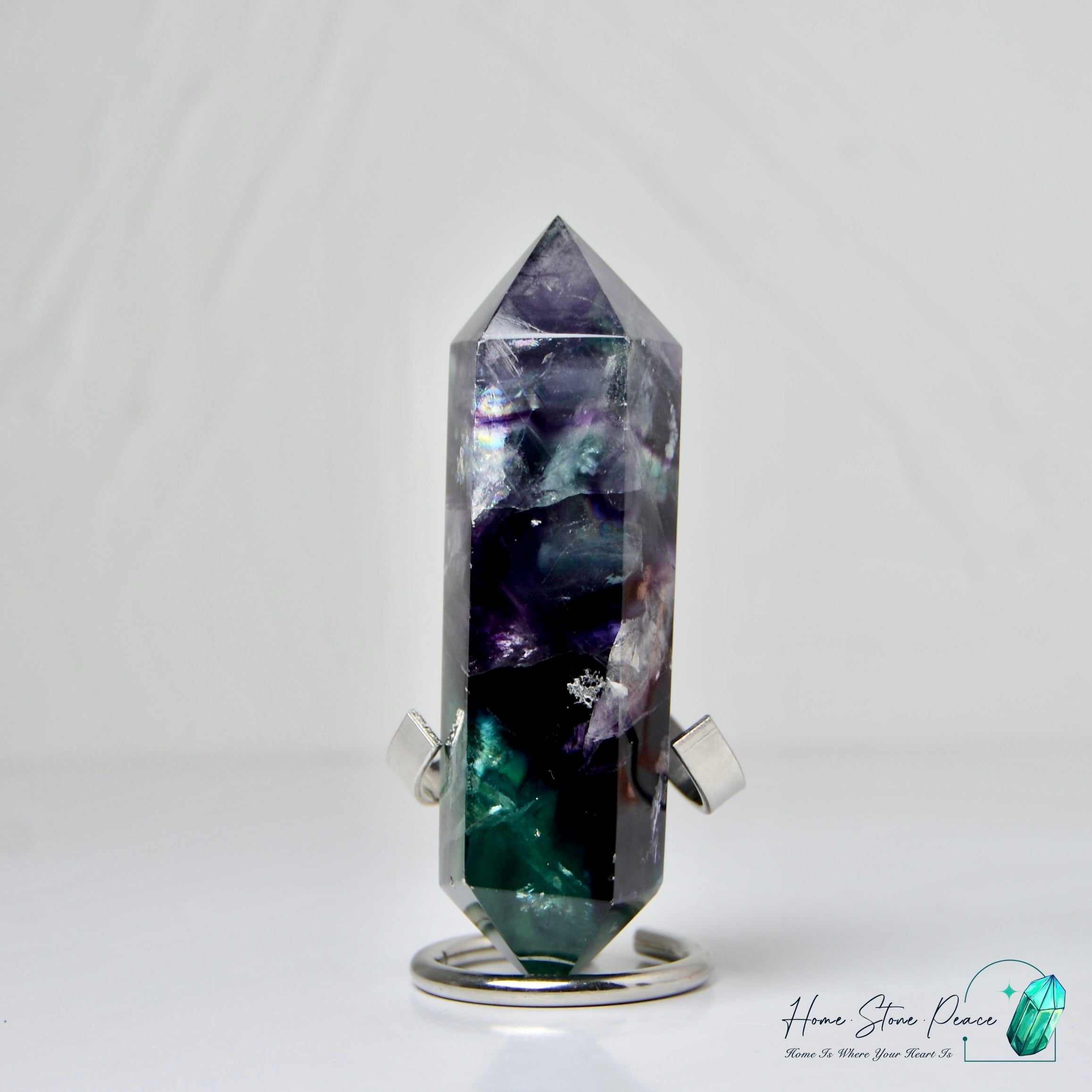 雙尖彩虹螢石柱 Double Terminated Fluorite Tower with Rainbows