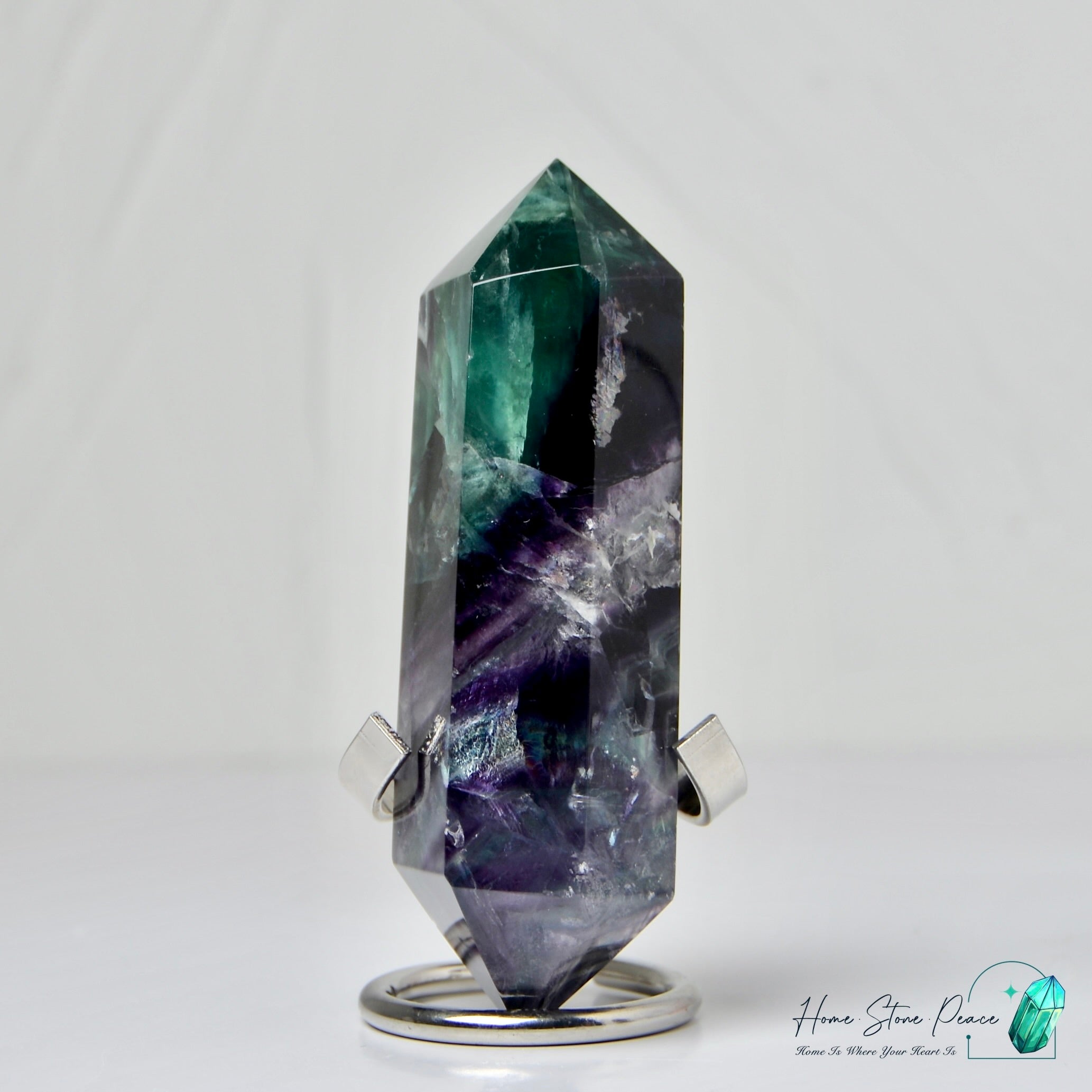 雙尖彩虹螢石柱 Double Terminated Fluorite Tower with Rainbows