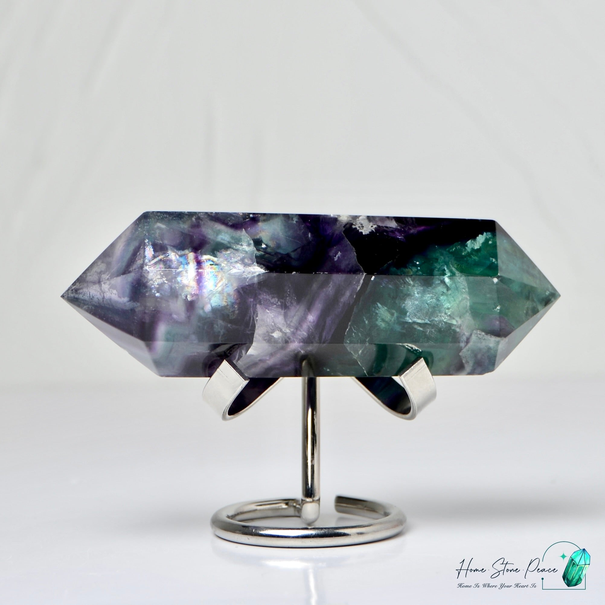 雙尖彩虹螢石柱 Double Terminated Fluorite Tower with Rainbows