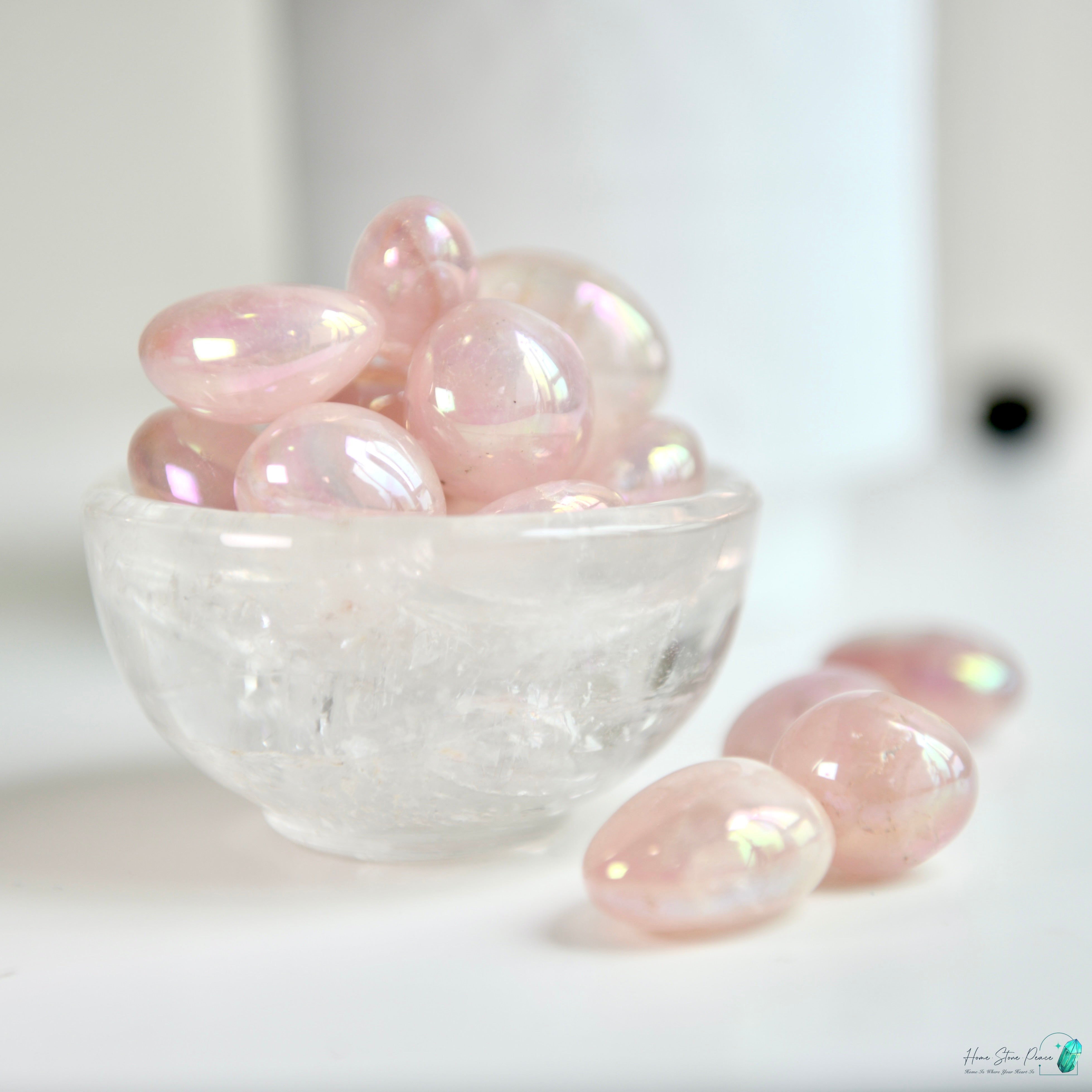 天使光鍍彩粉晶四粒小袋 Aura Rose Quartz Tumbles 4 Pieces Set