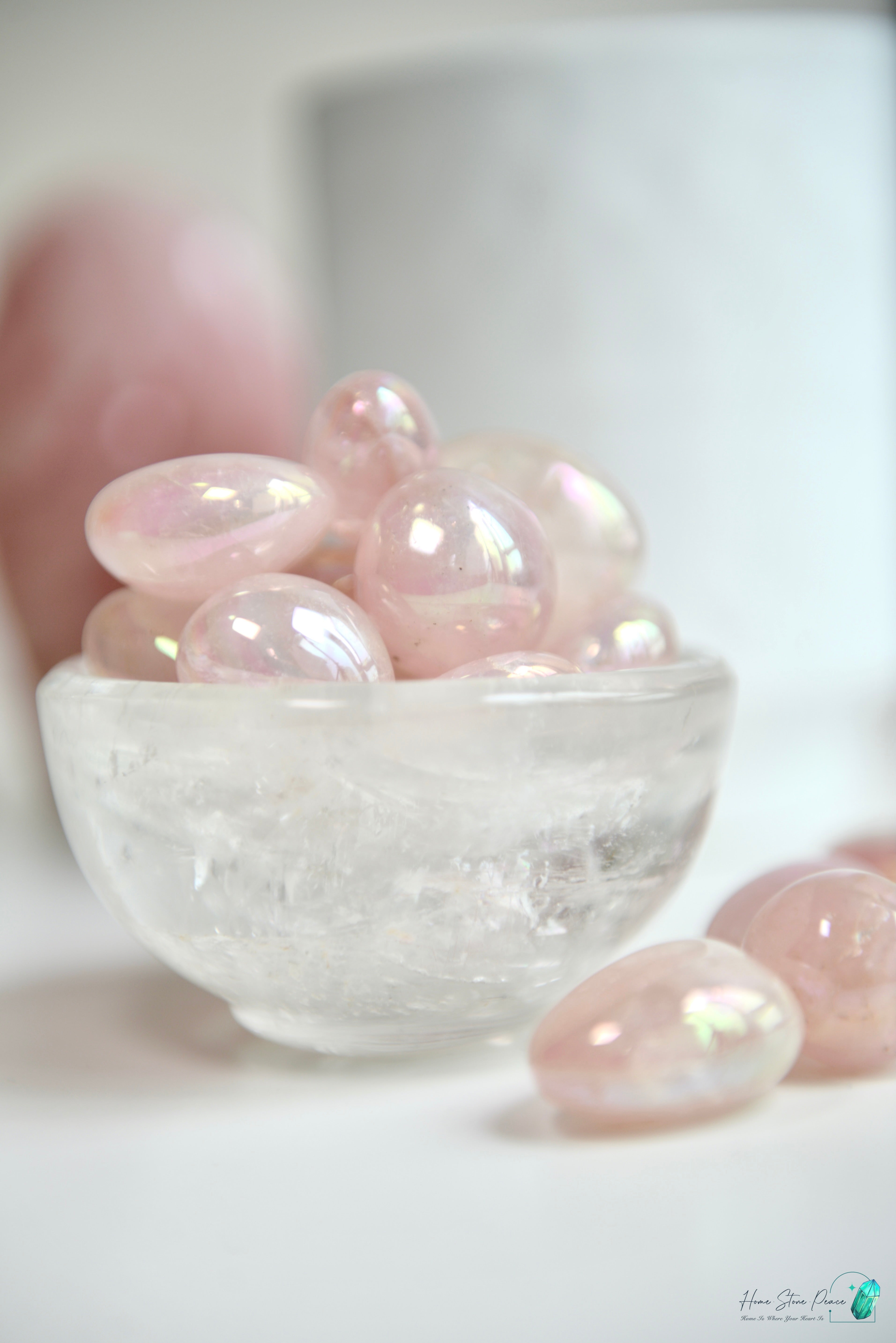 天使光鍍彩粉晶四粒小袋 Aura Rose Quartz Tumbles 4 Pieces Set