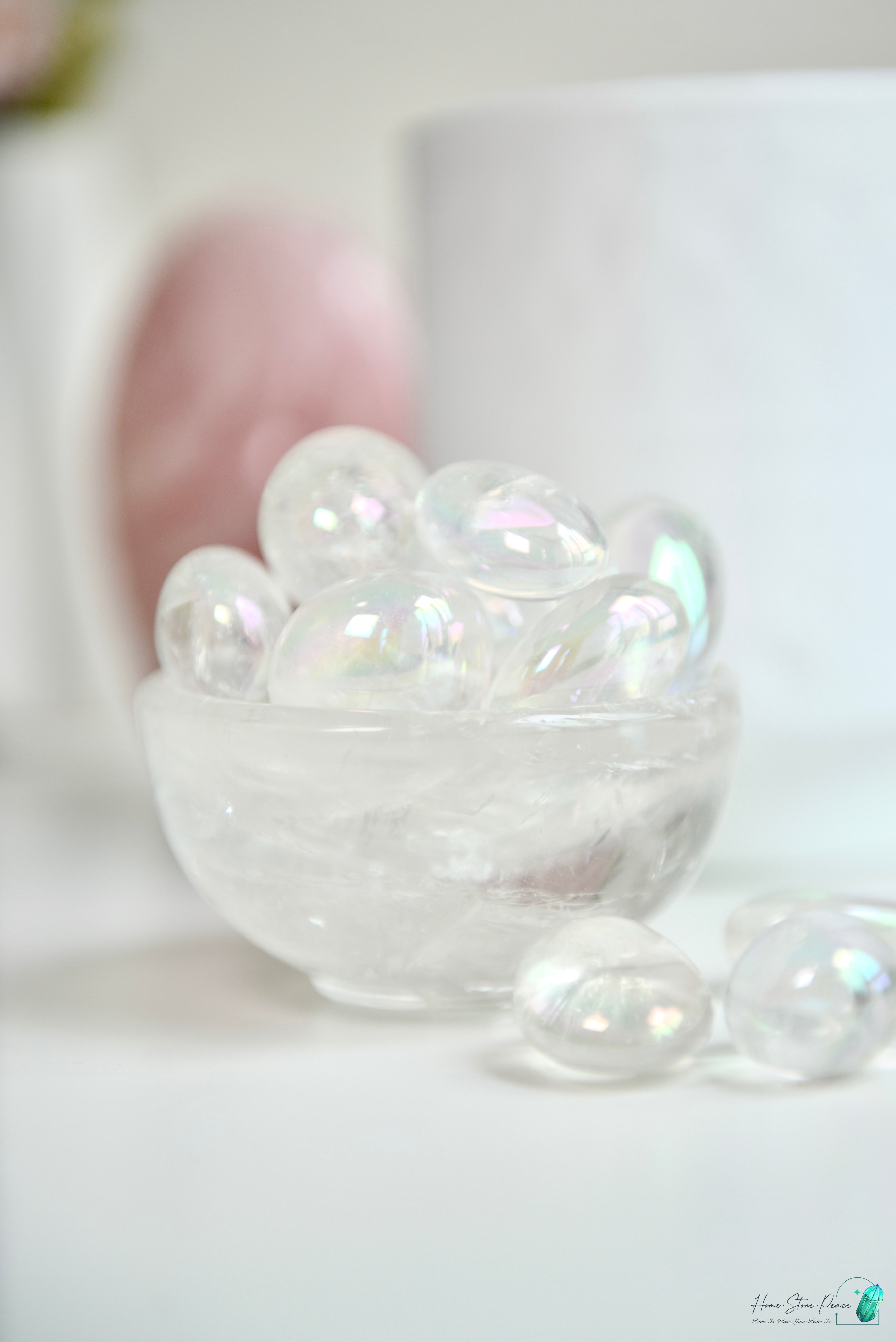天使光鍍彩白水晶四粒小袋 Aura Clear Quartz Tumbles 4 Pieces Set