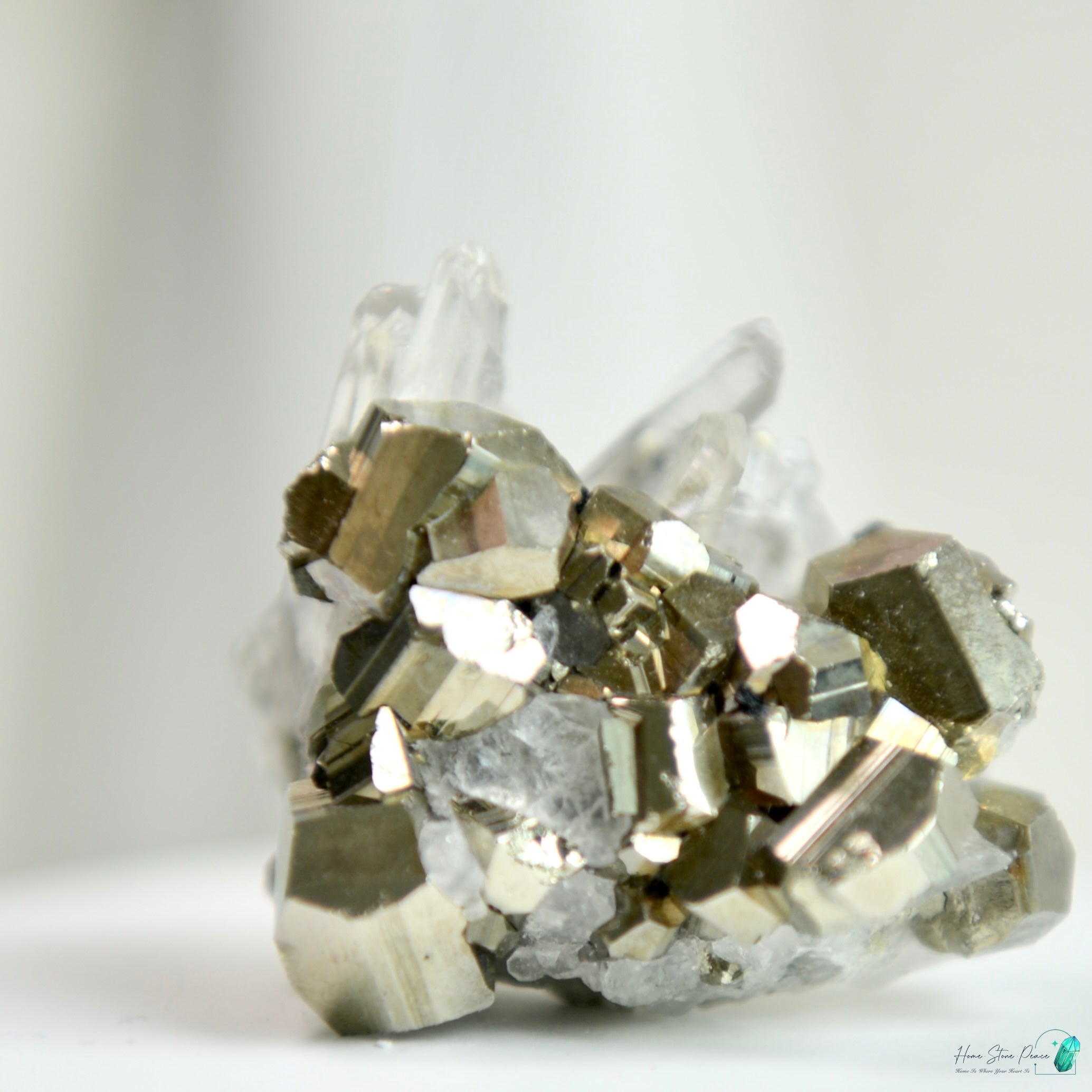 印尼黃鐵礦白水晶共生 Indonesian Pyrite with Clear Quartz Cluster