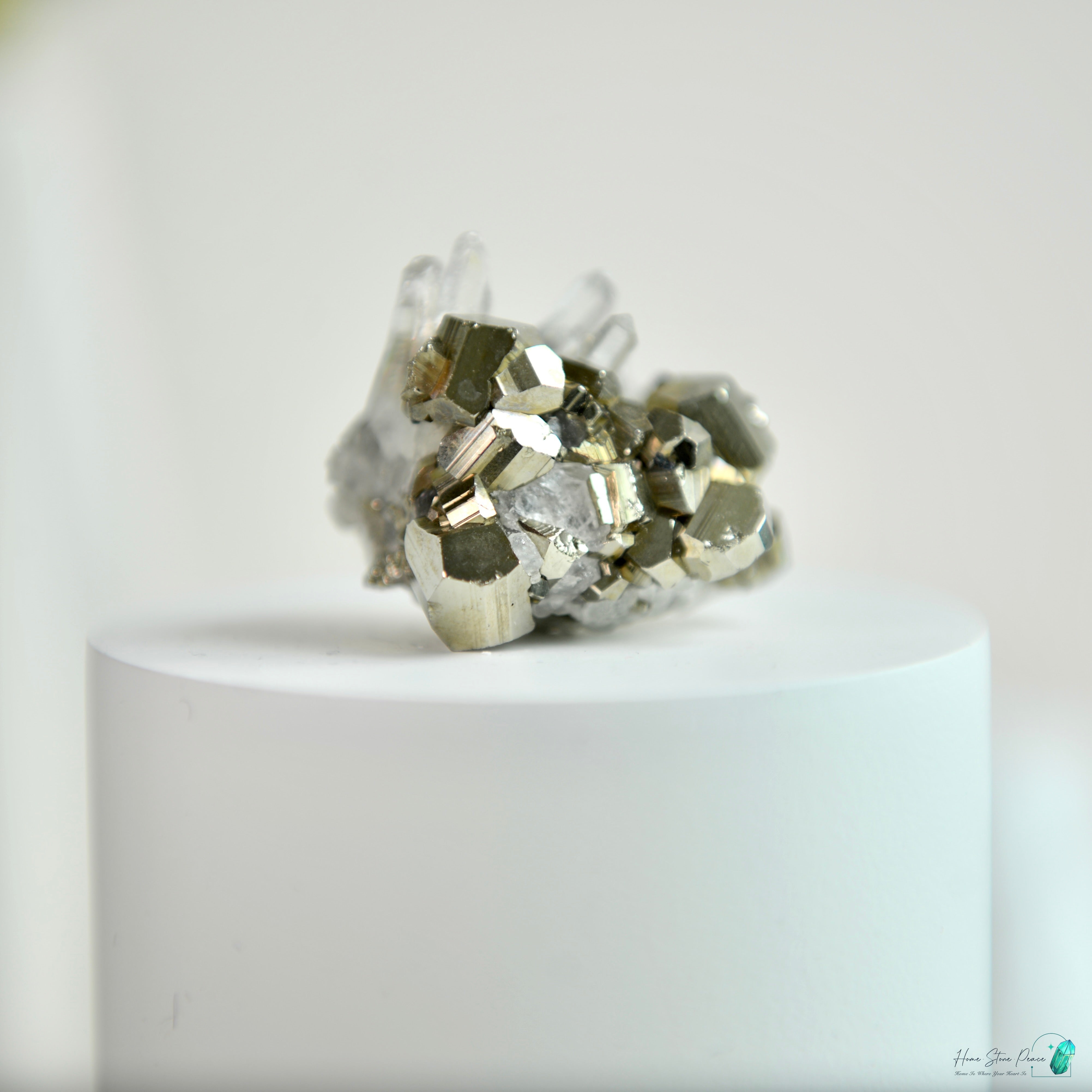 印尼黃鐵礦白水晶共生 Indonesian Pyrite with Clear Quartz Cluster