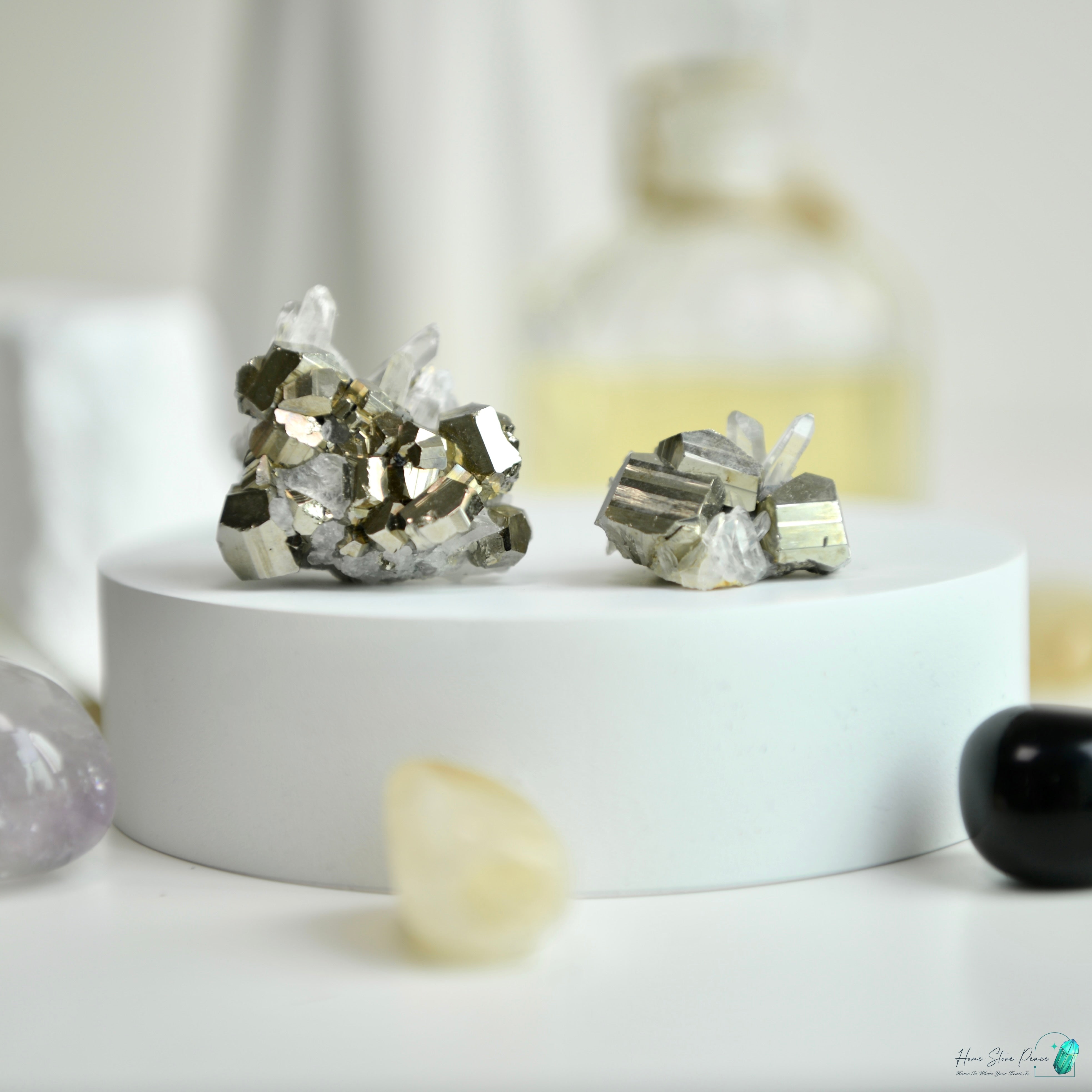 印尼黃鐵礦白水晶共生 Indonesian Pyrite with Clear Quartz Cluster