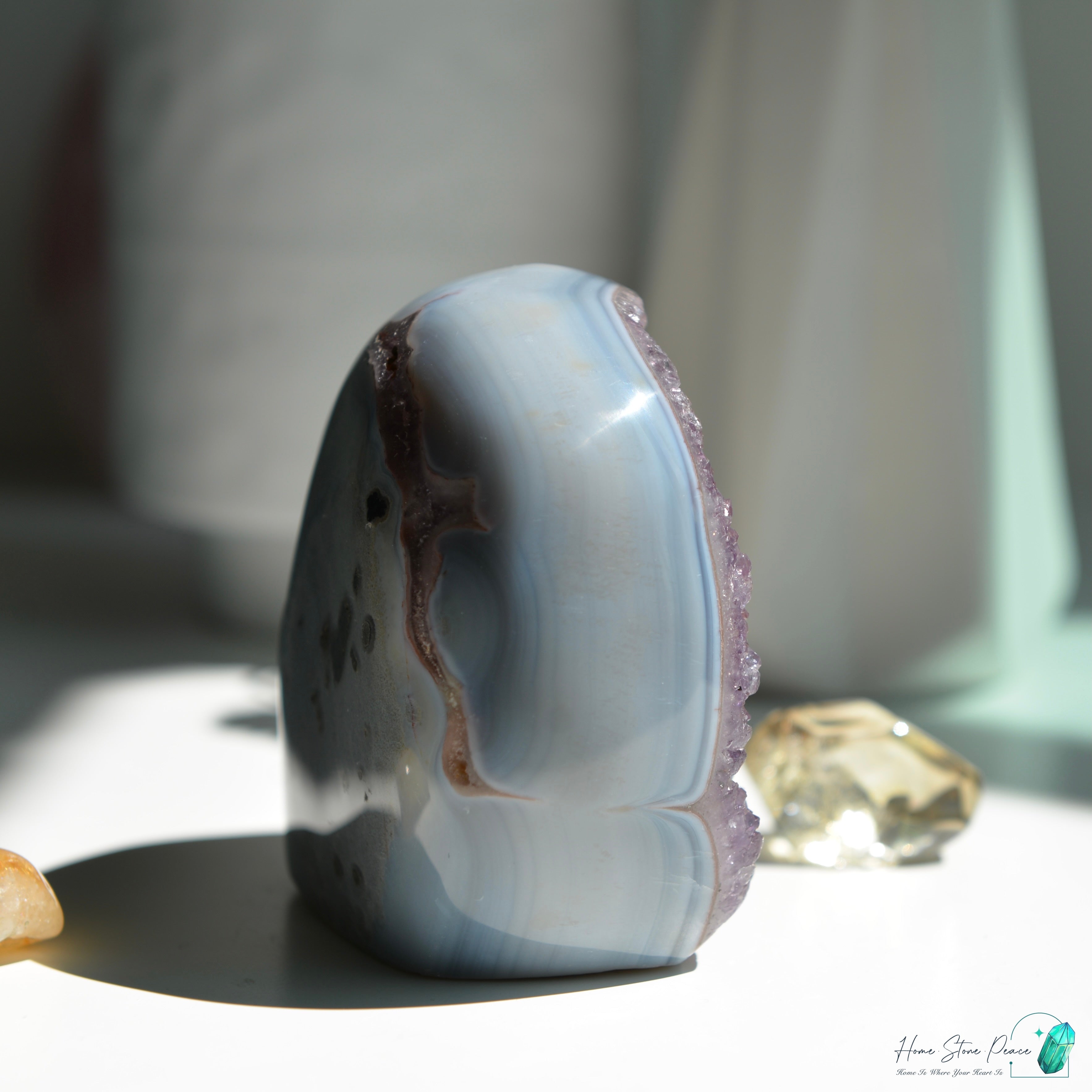 藍瑪瑙邊紅色紫水晶 Blue Agate Reddish Amethyst Free Form