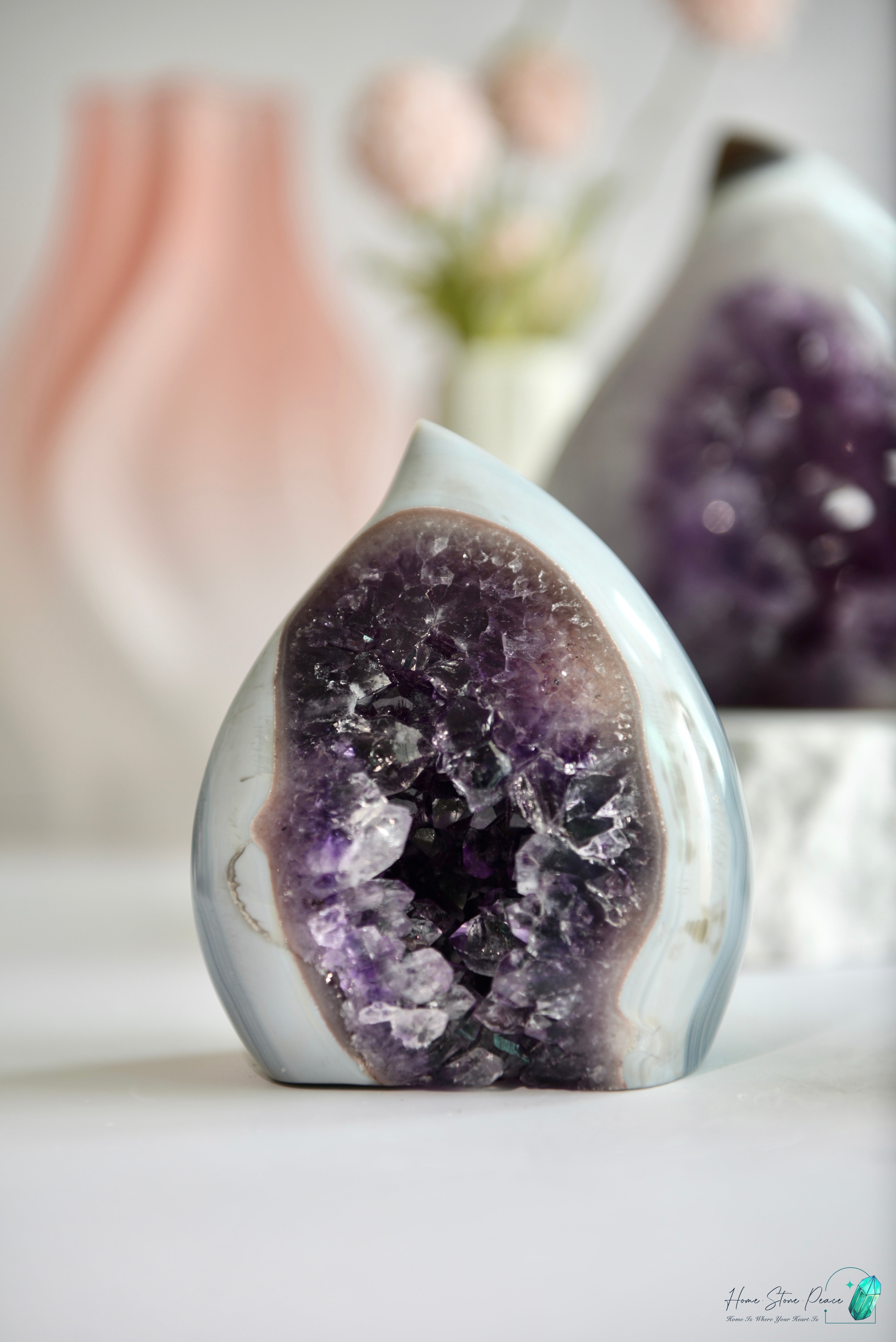 藍瑪瑙邊紫水晶火焰 Blue Agate Amethyst Flame