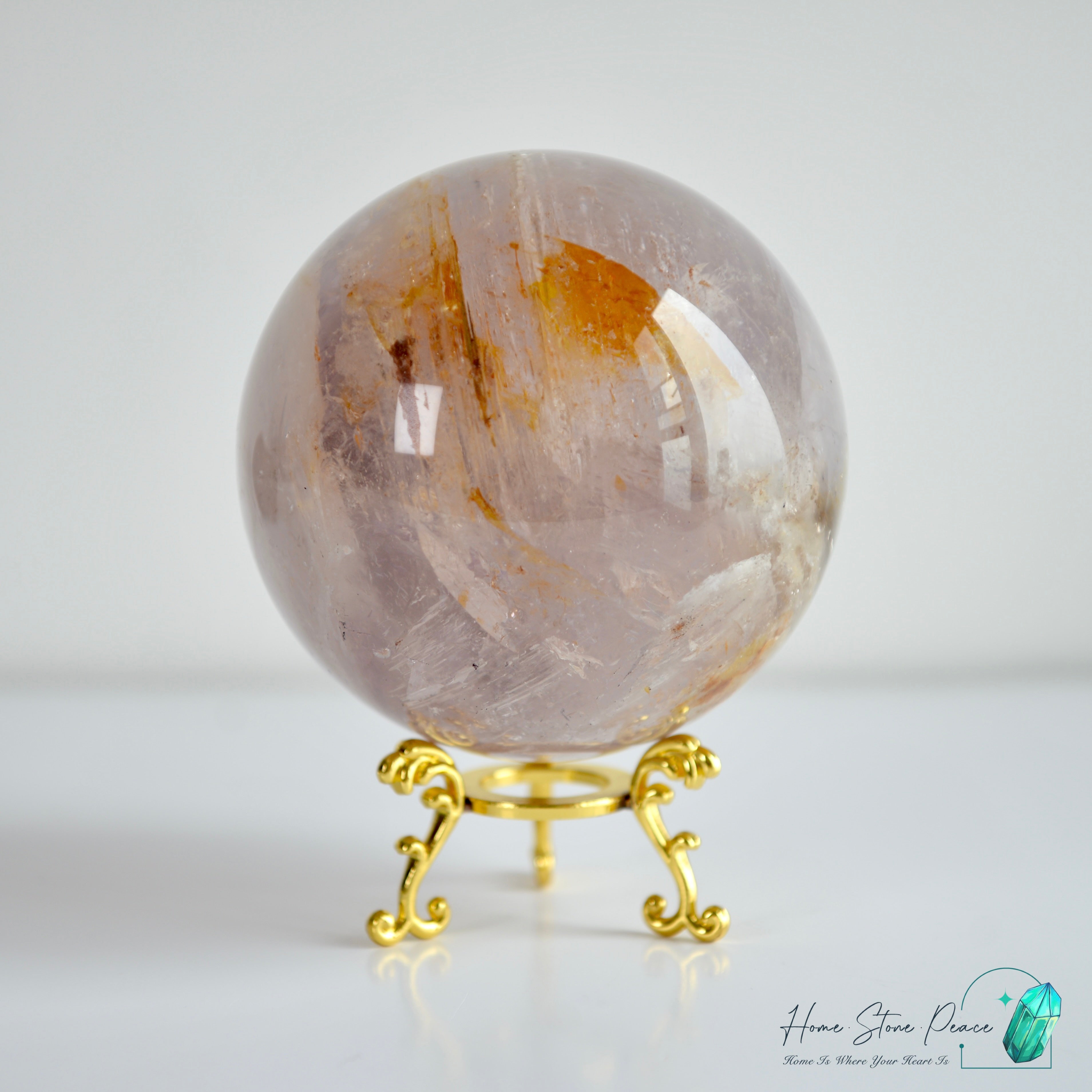 大紫骸骨水晶球黃金療癒者共生(含水膽)Large Skeletal Amethyst Sphere with Golden Healer & Enhydro