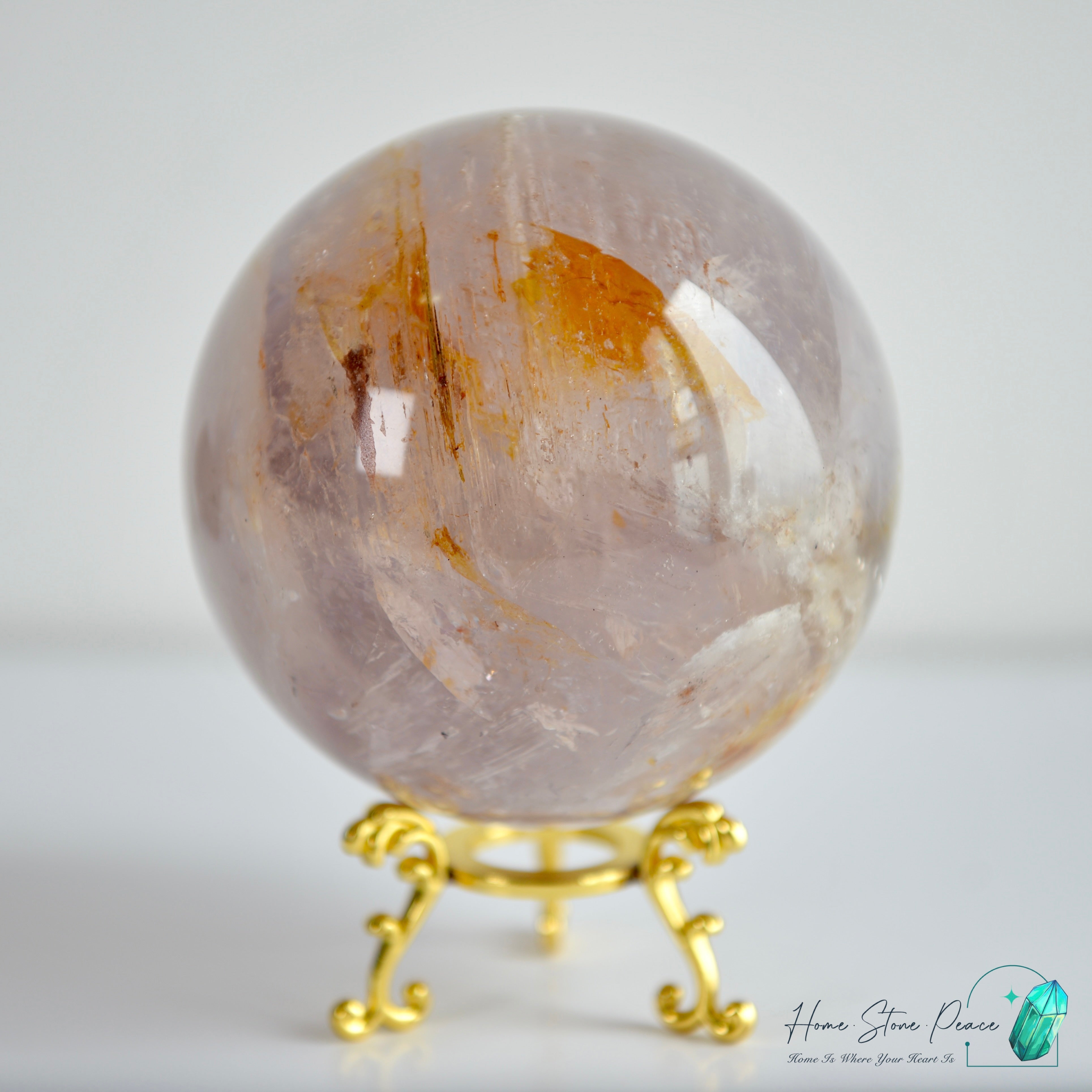 大紫骸骨水晶球黃金療癒者共生(含水膽)Large Skeletal Amethyst Sphere with Golden Healer & Enhydro