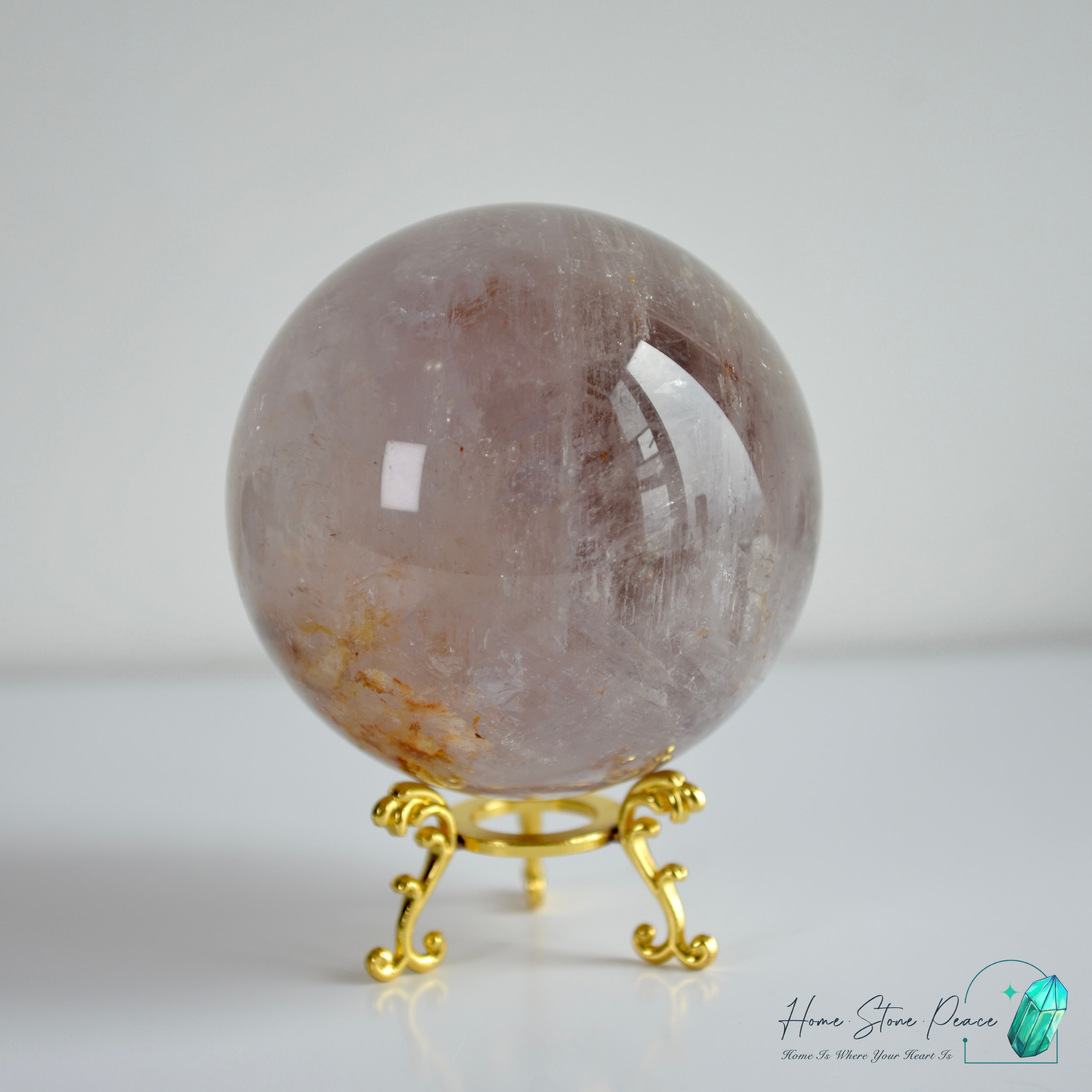 大紫骸骨水晶球黃金療癒者共生(含水膽)Large Skeletal Amethyst Sphere with Golden Healer & Enhydro