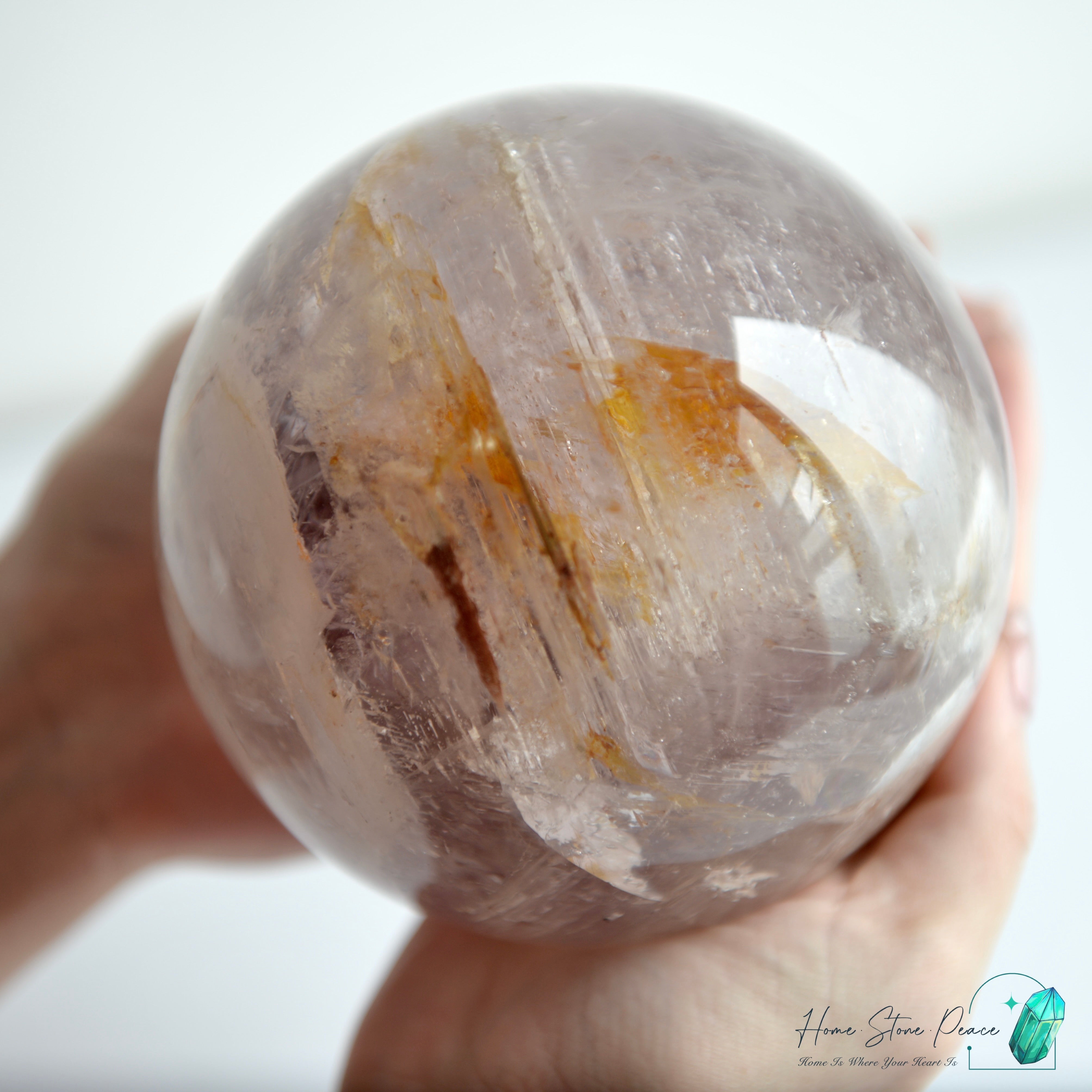 大紫骸骨水晶球黃金療癒者共生(含水膽)Large Skeletal Amethyst Sphere with Golden Healer & Enhydro
