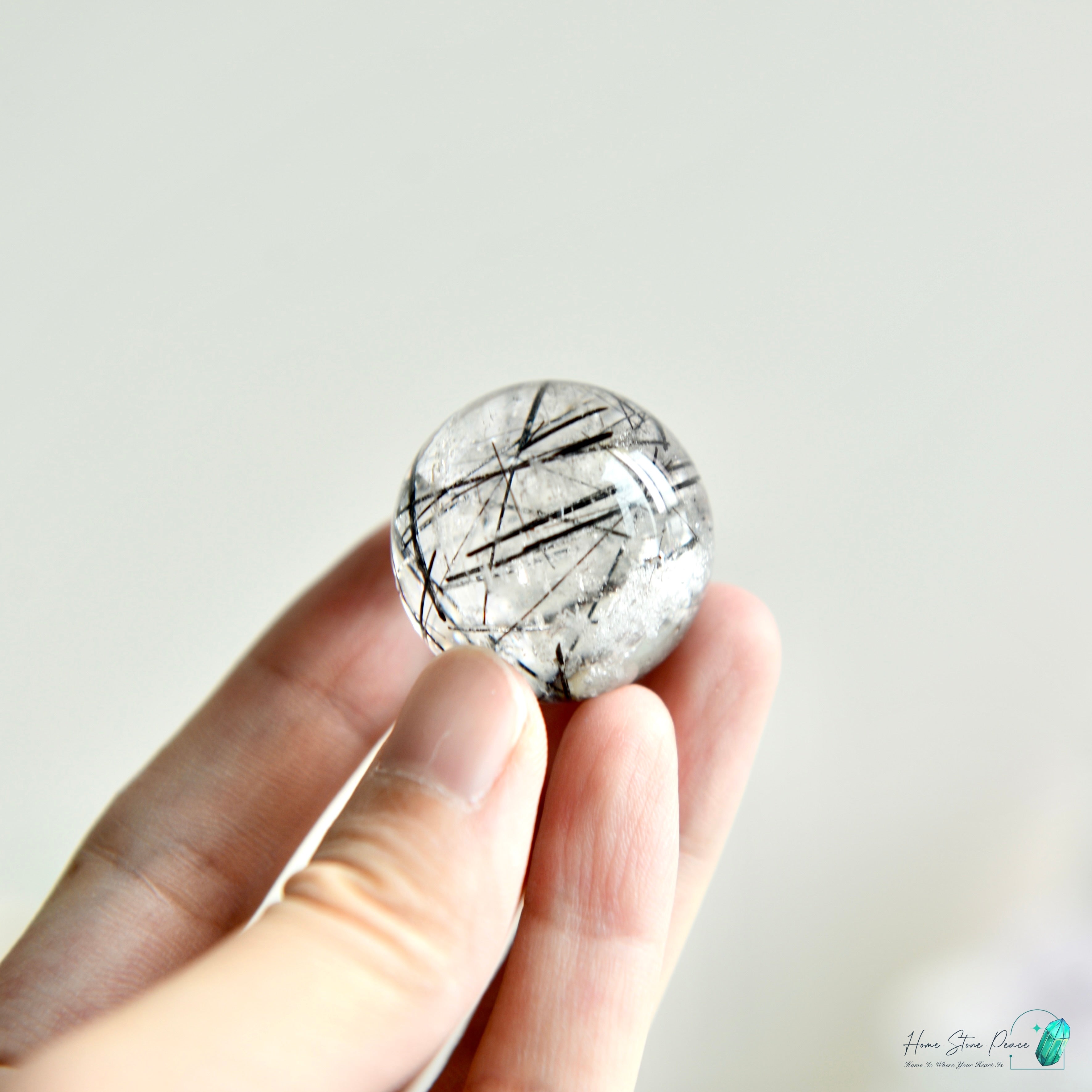 黑碧璽黑髮晶共生白水晶球 Black Tourmaline Black Rutiles in Quartz