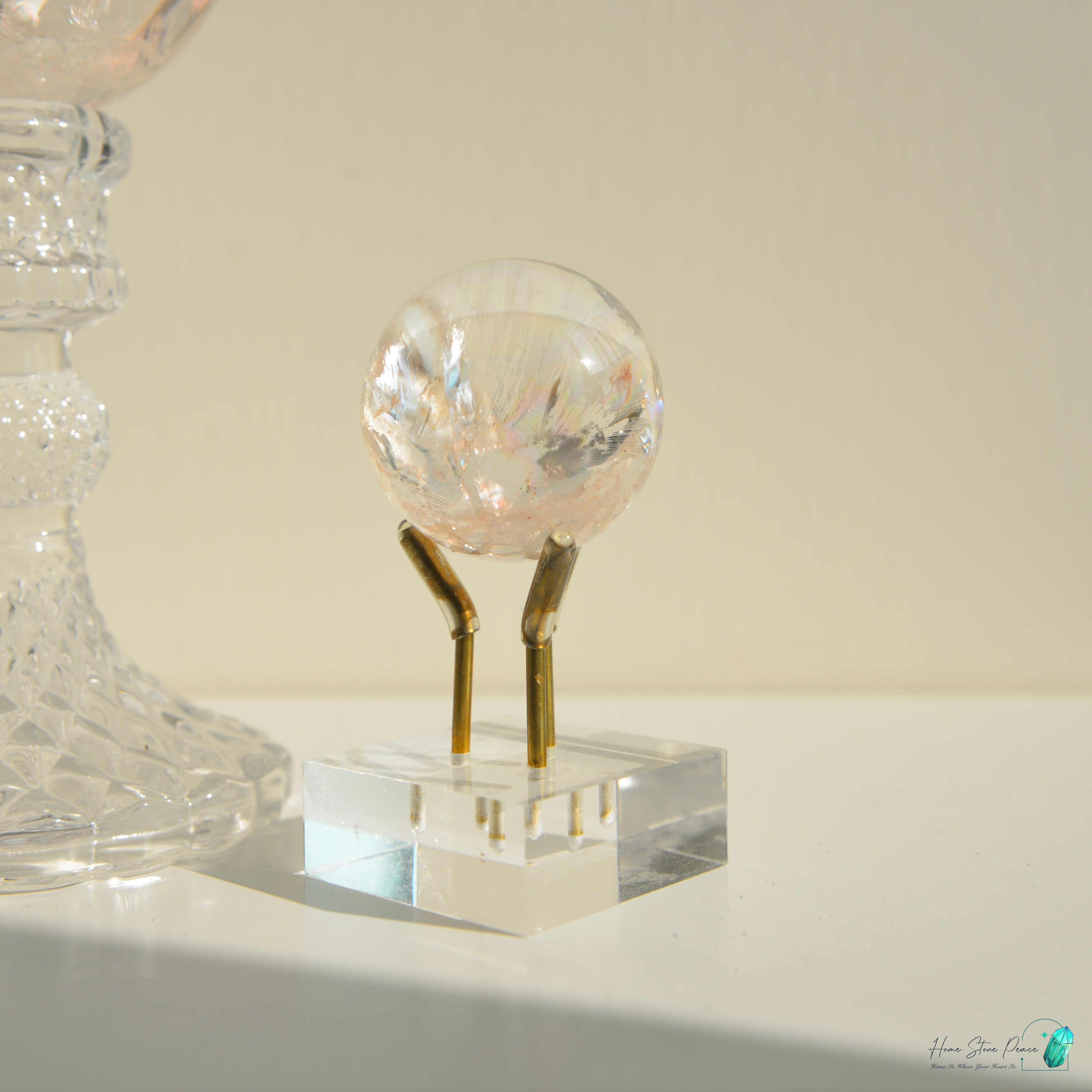 精品粉紅膠花白雲母共生水晶球 Premium Pink Hematoid with White Mica Sphere