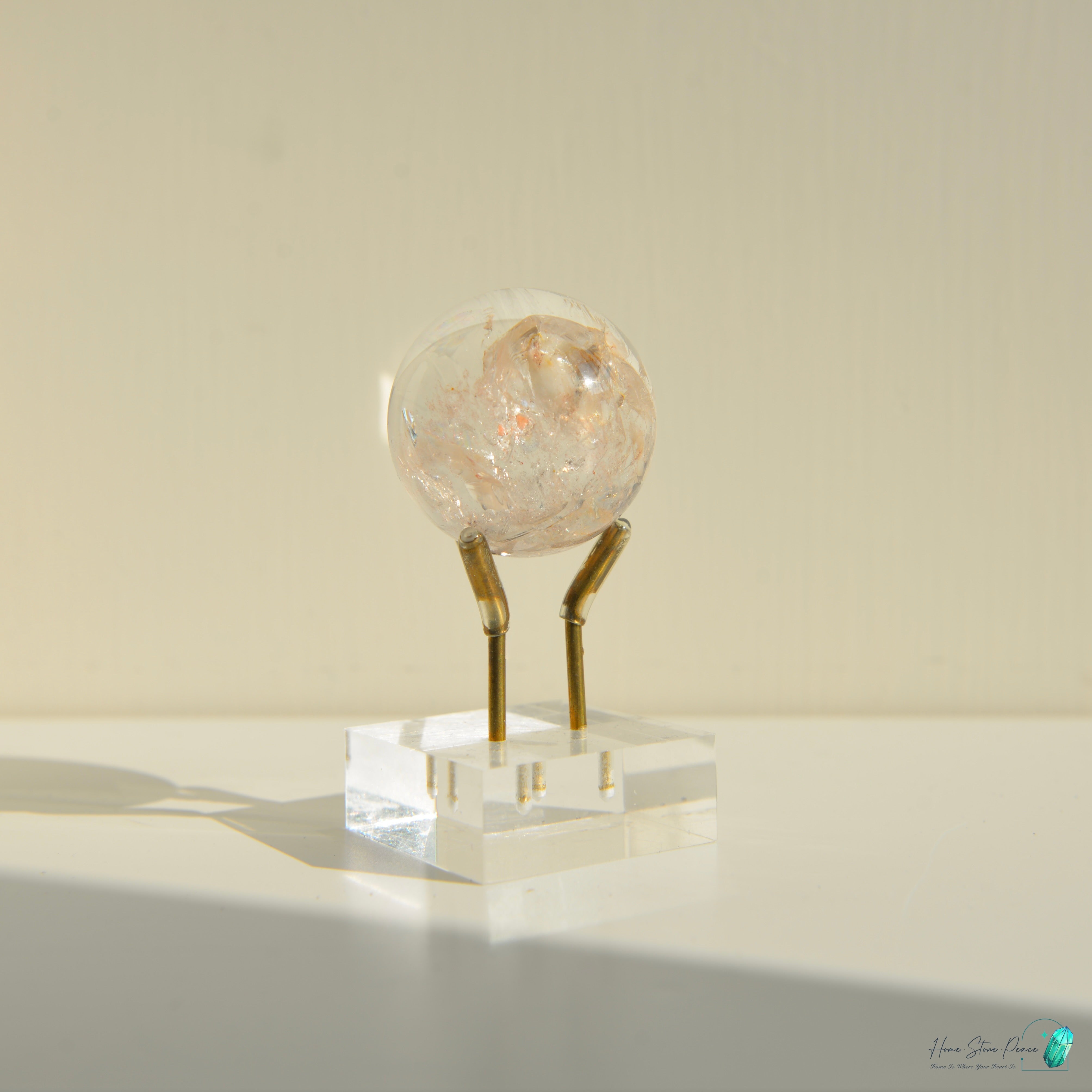 精品粉紅膠花白雲母共生水晶球 Premium Pink Hematoid with White Mica Sphere