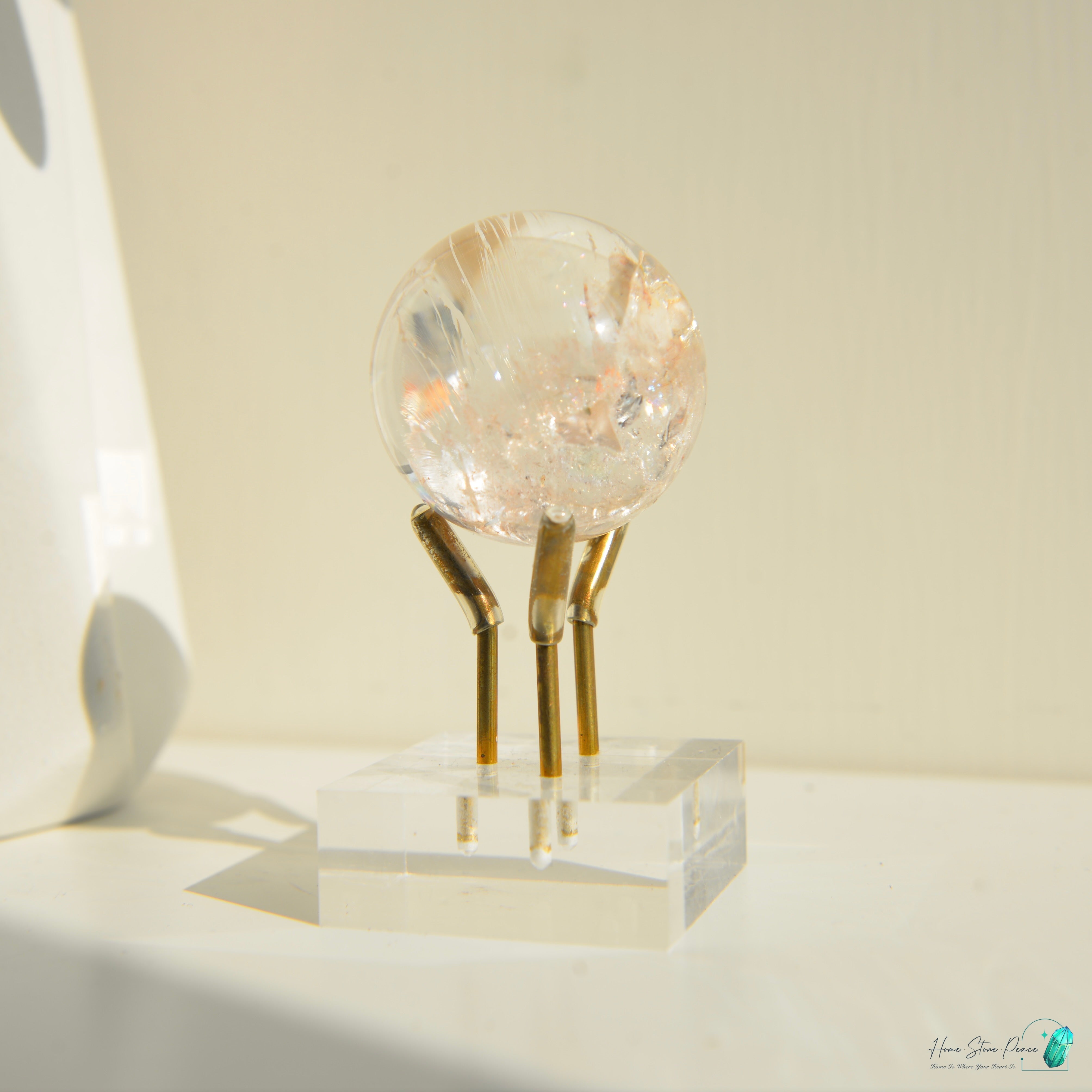 精品粉紅膠花白雲母共生水晶球 Premium Pink Hematoid with White Mica Sphere