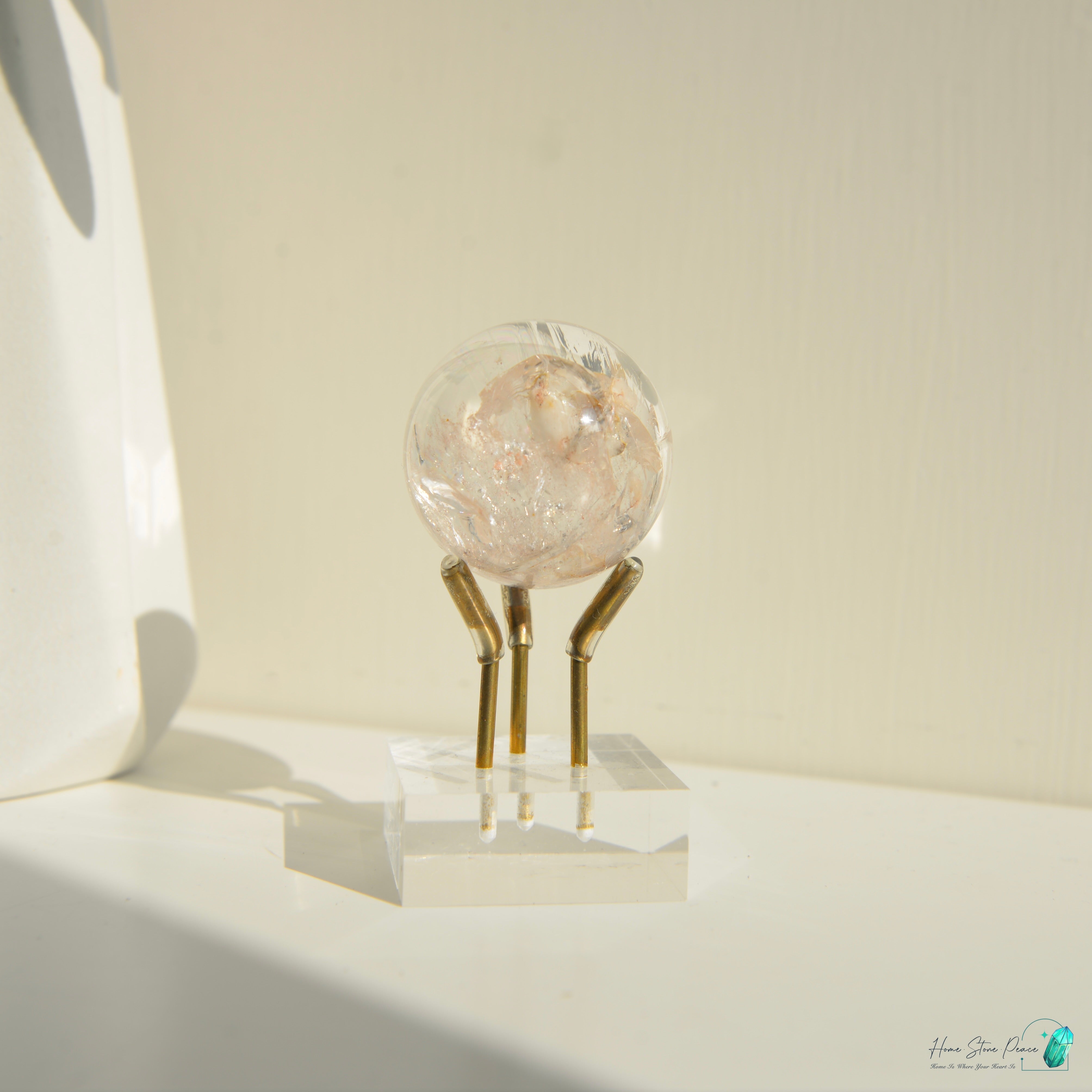 精品粉紅膠花白雲母共生水晶球 Premium Pink Hematoid with White Mica Sphere