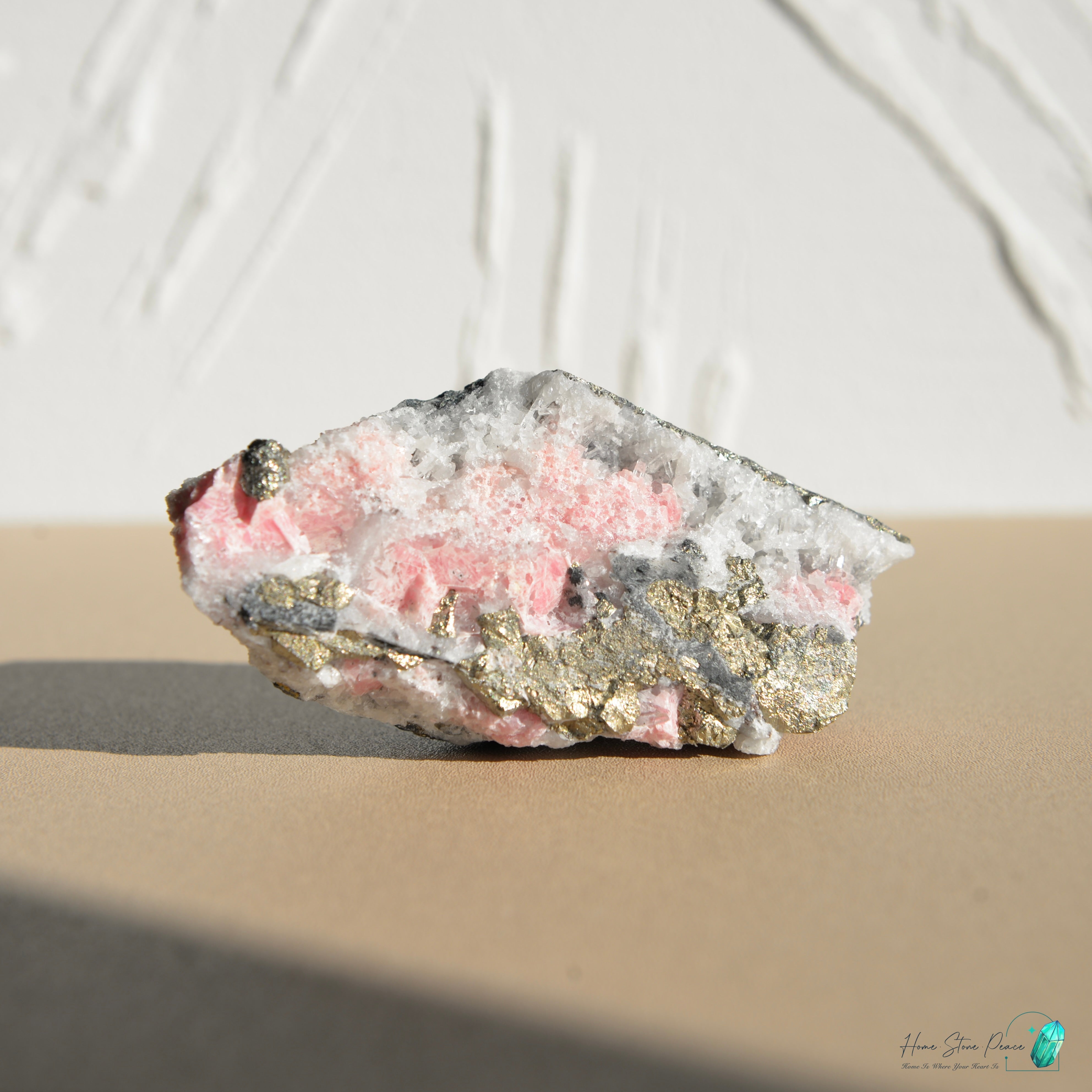 秘魯紅紋石黃鐵礦共生原石 Peruvian Rhodochrosite Pyrite Cluster