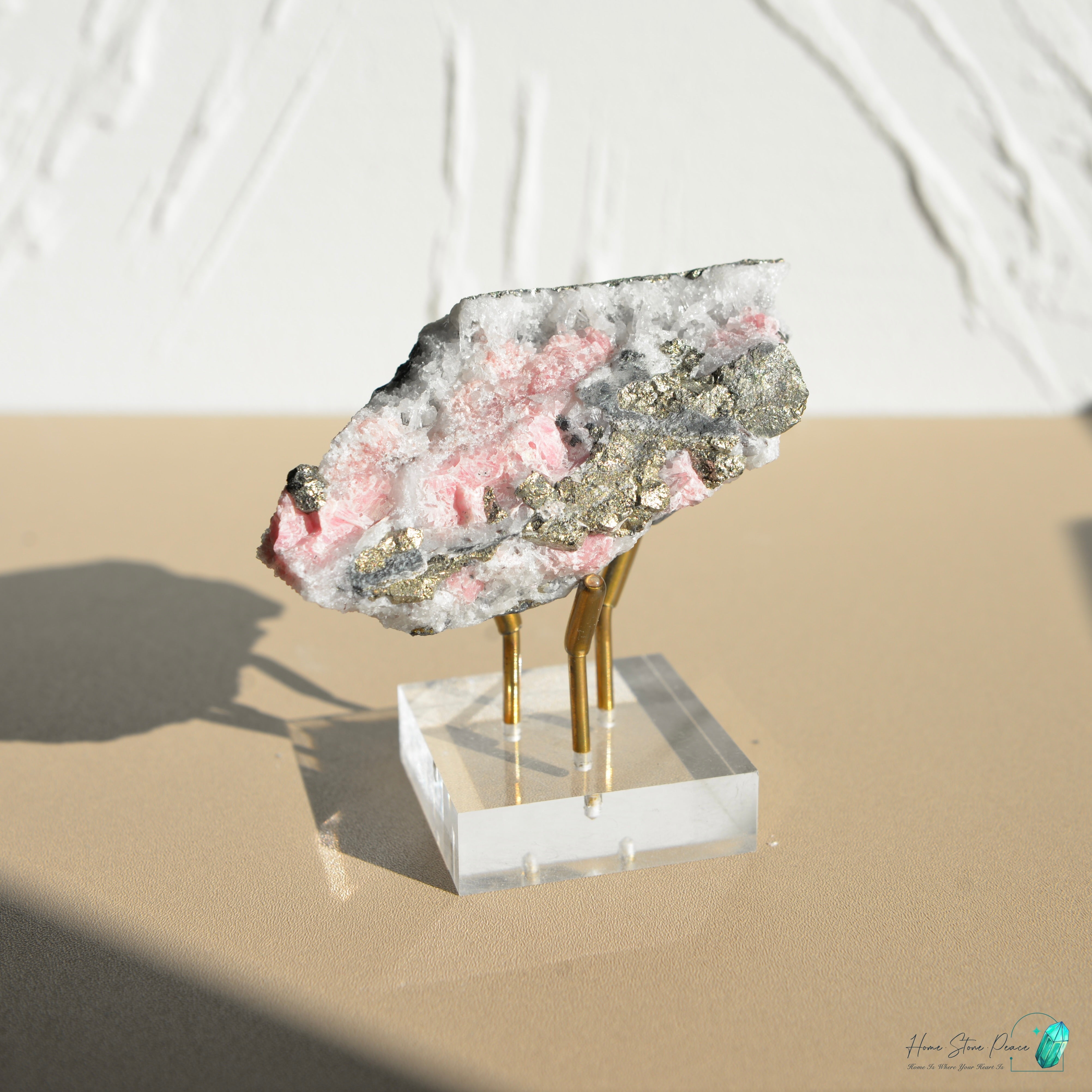 秘魯紅紋石黃鐵礦共生原石 Peruvian Rhodochrosite Pyrite Cluster