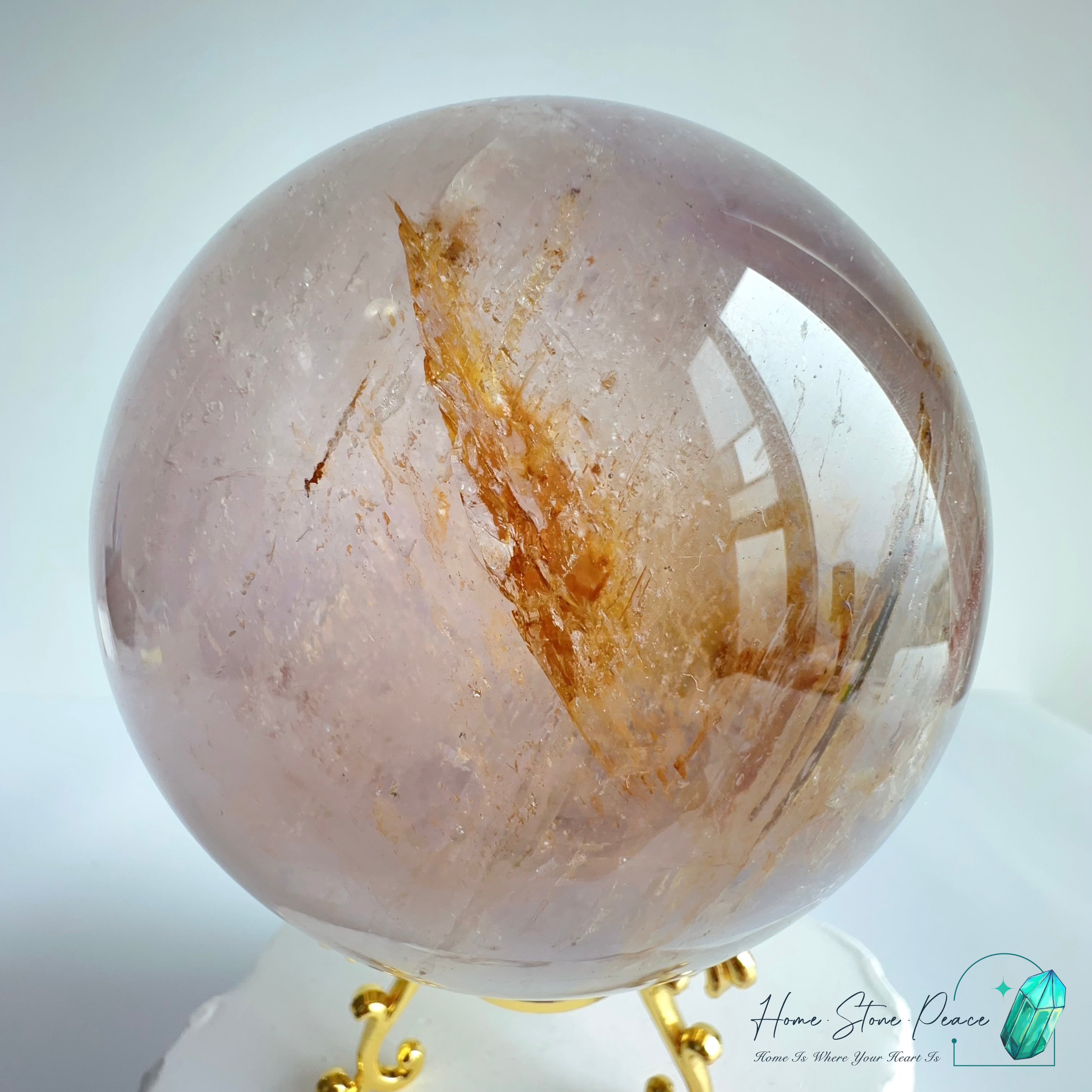 大紫骸骨水晶球黃金療癒者共生(含水膽)Large Skeletal Amethyst Sphere with Golden Healer & Enhydro