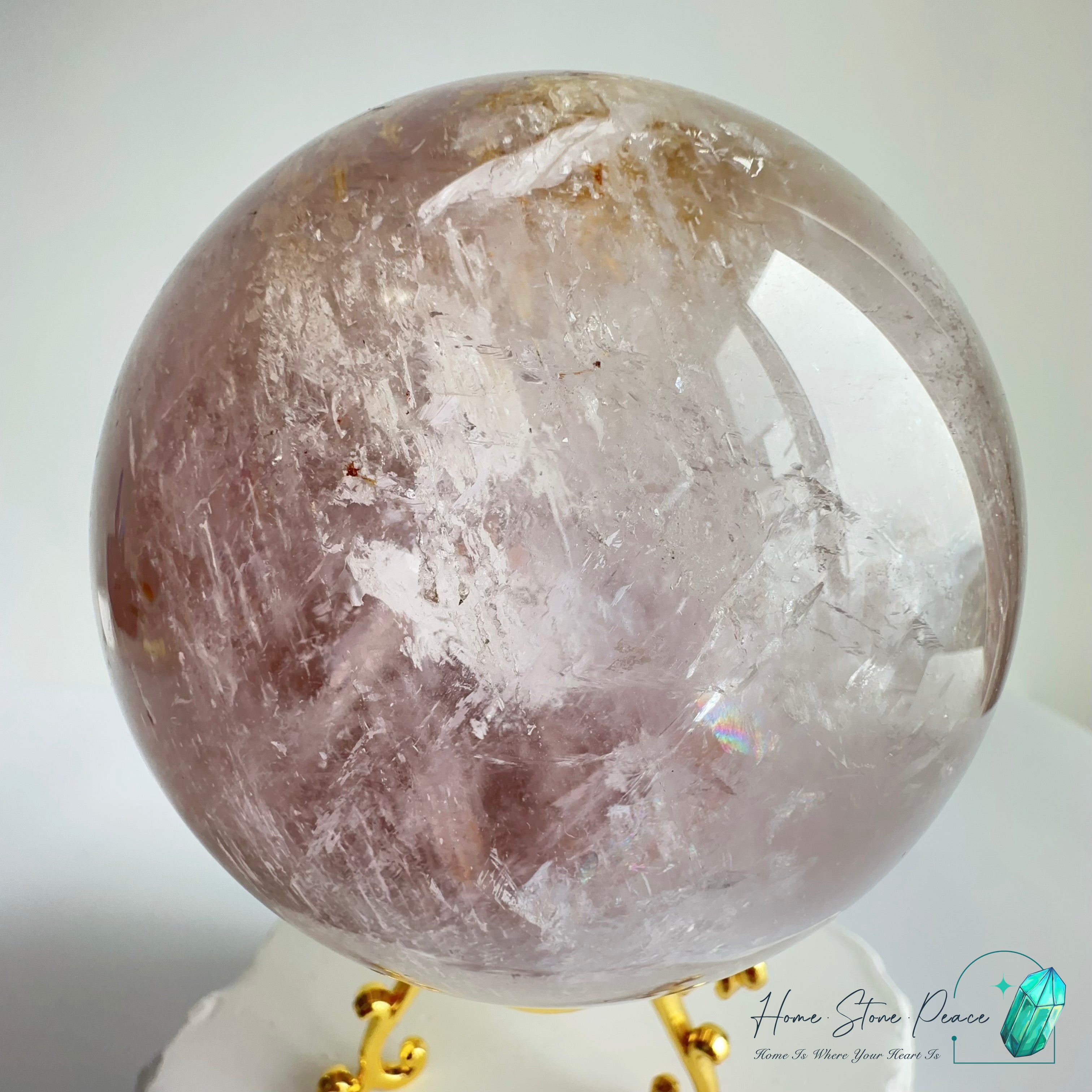 大紫骸骨水晶球黃金療癒者共生(含水膽)Large Skeletal Amethyst Sphere with Golden Healer & Enhydro