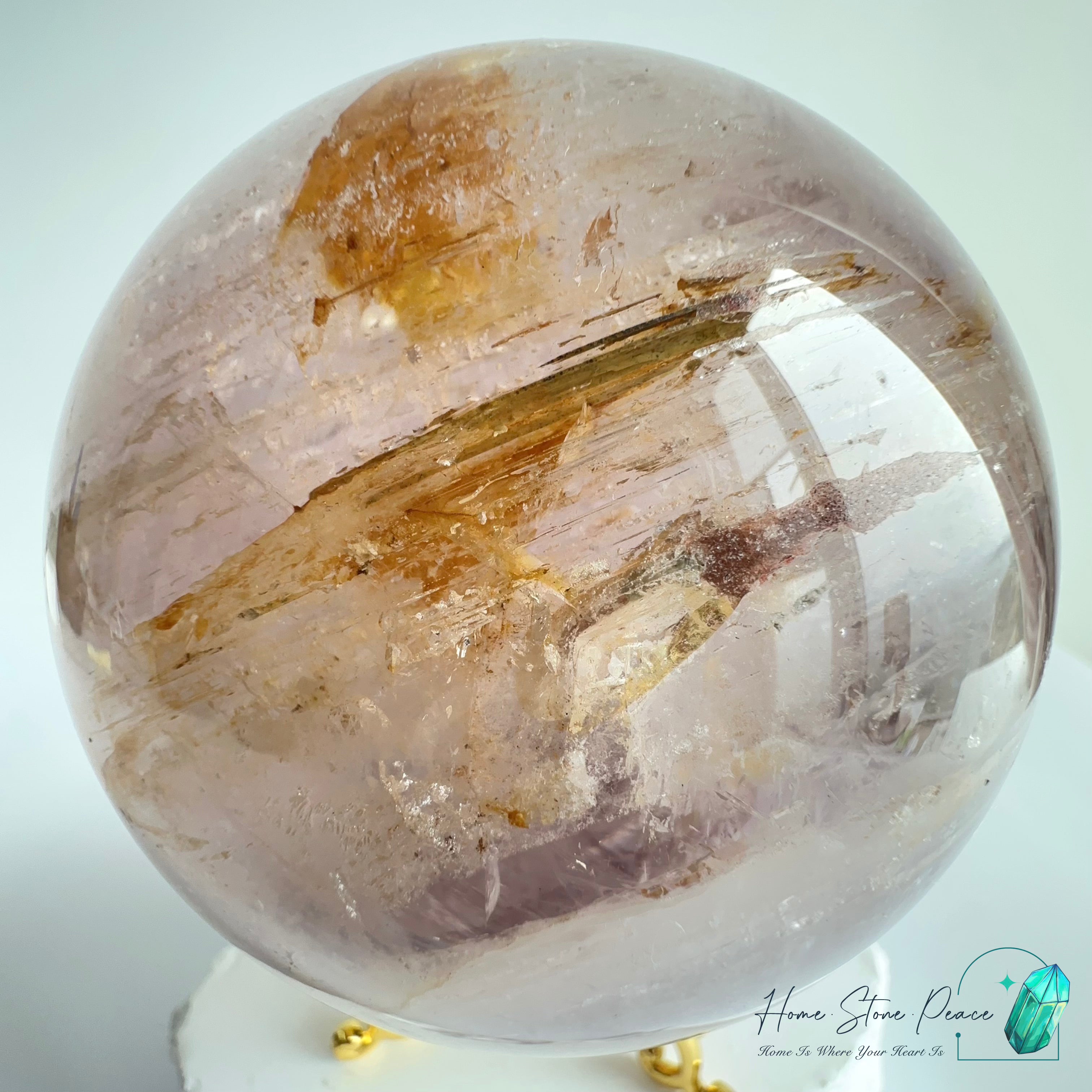 大紫骸骨水晶球黃金療癒者共生(含水膽)Large Skeletal Amethyst Sphere with Golden Healer & Enhydro