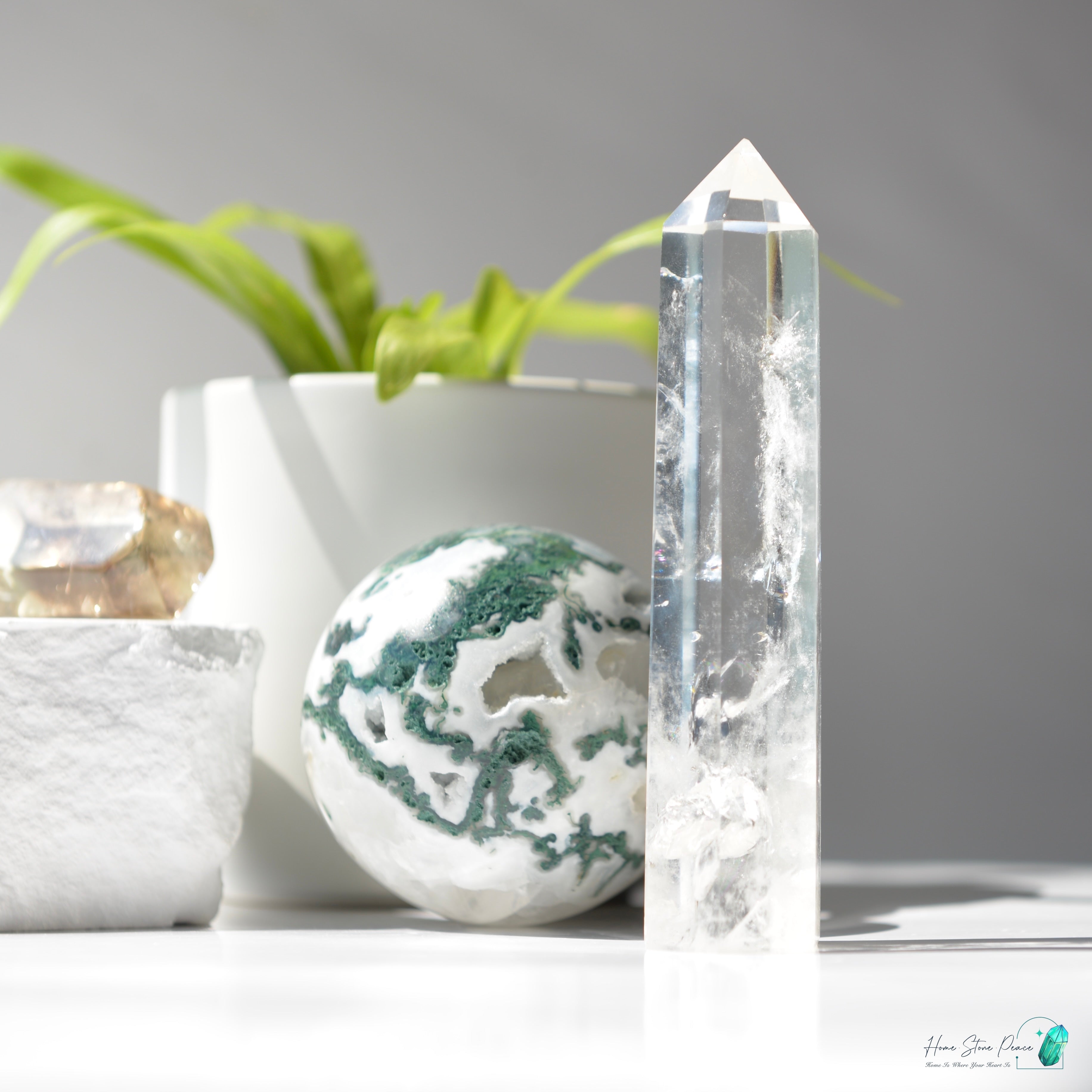 Clear Quartz Tower with Blue Smoke 白水晶藍煙柱