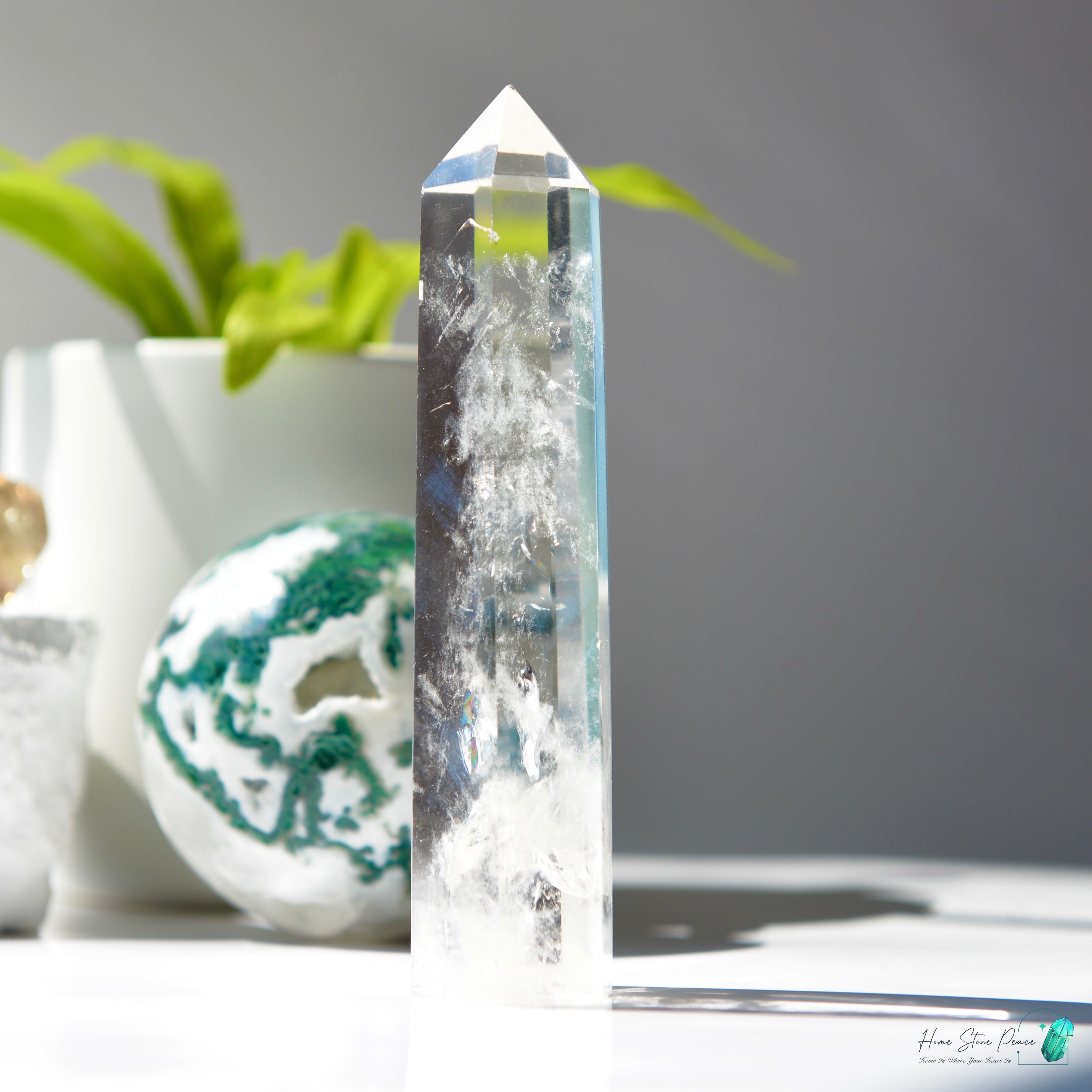 Clear Quartz Tower with Blue Smoke 白水晶藍煙柱