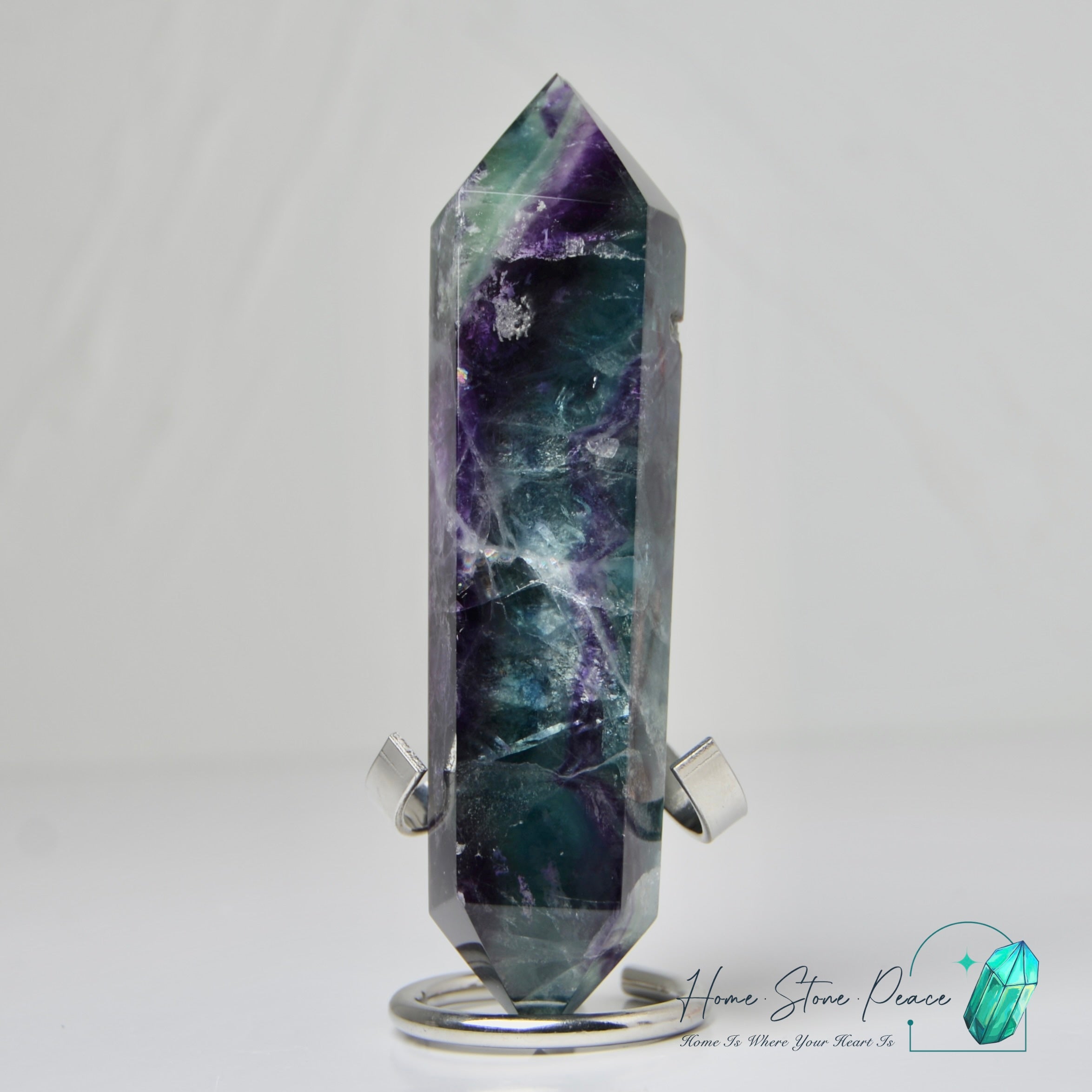 雙尖紫綠螢石柱 Double Terminated Green & Purple Fluorite Tower