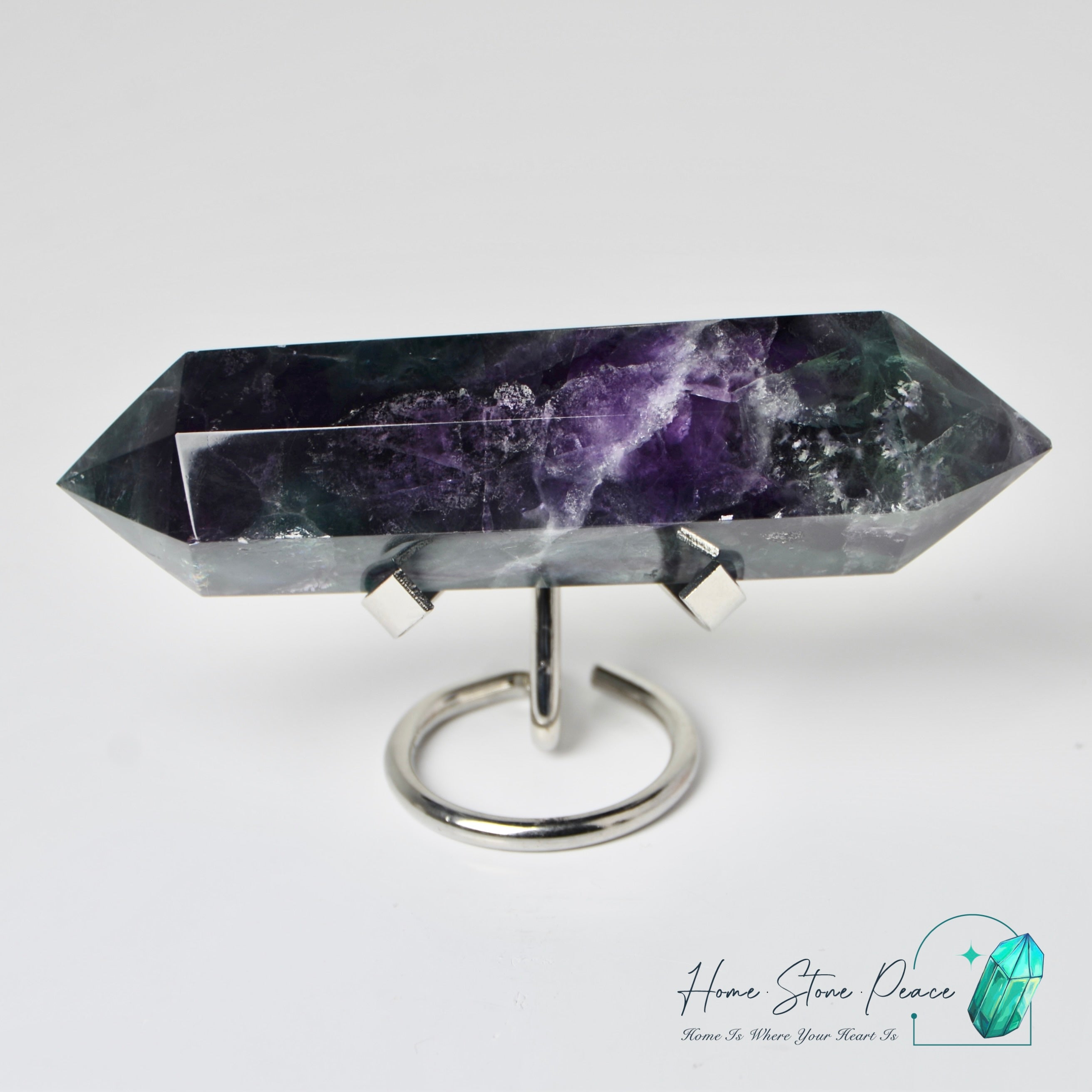 雙尖紫綠螢石柱 Double Terminated Green & Purple Fluorite Tower