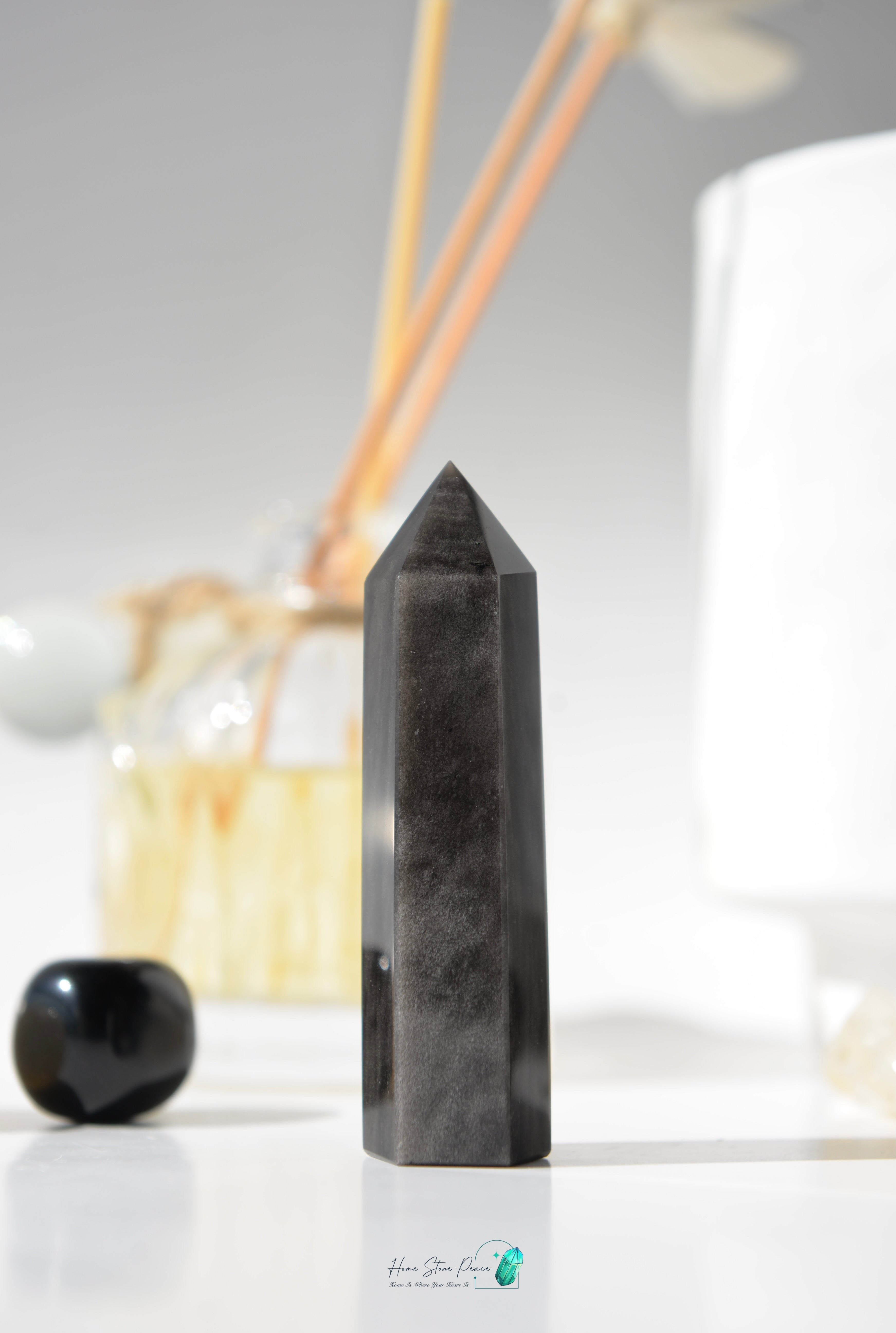 銀曜石小柱 Silver Sheen Obsidian Tower