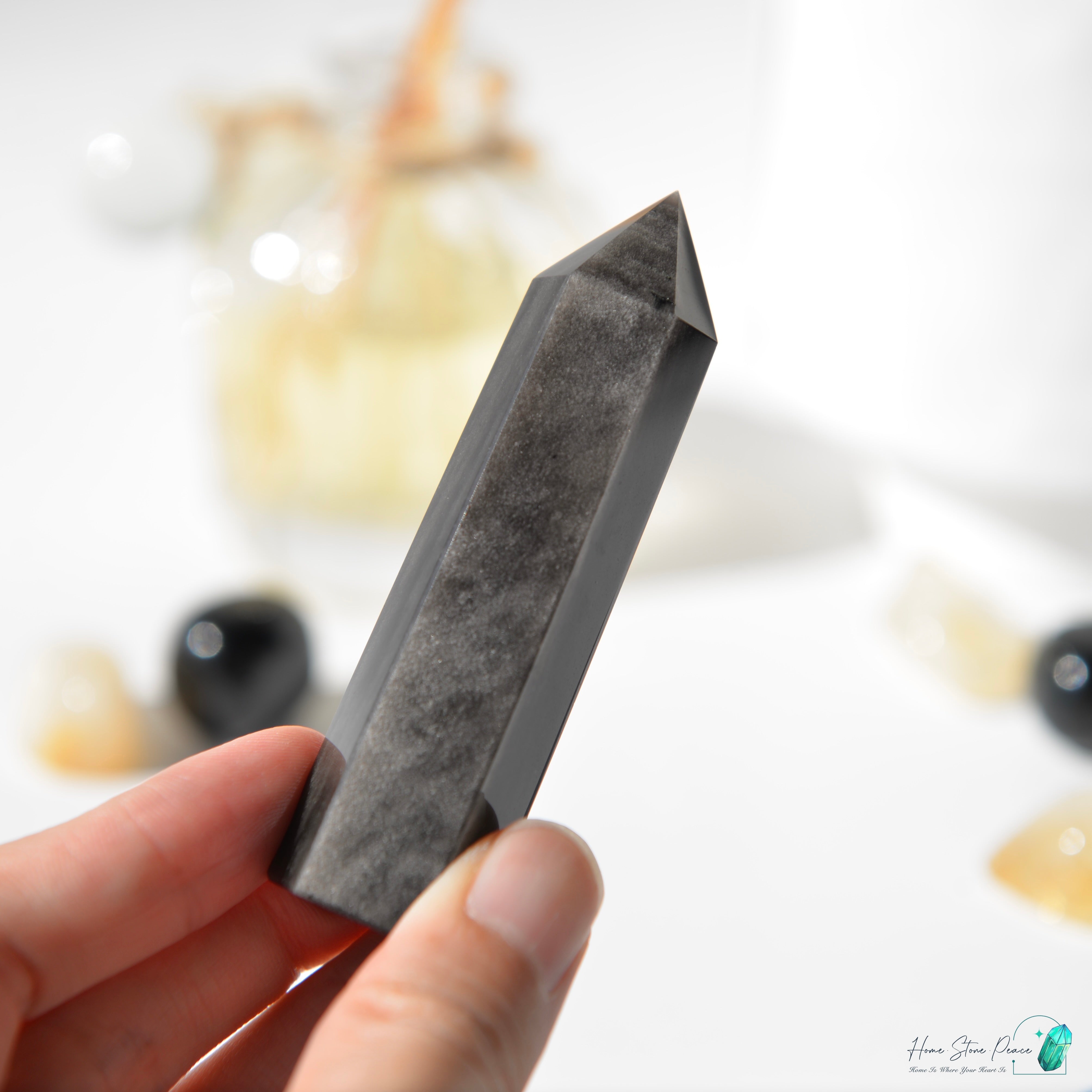 銀曜石小柱 Silver Sheen Obsidian Tower