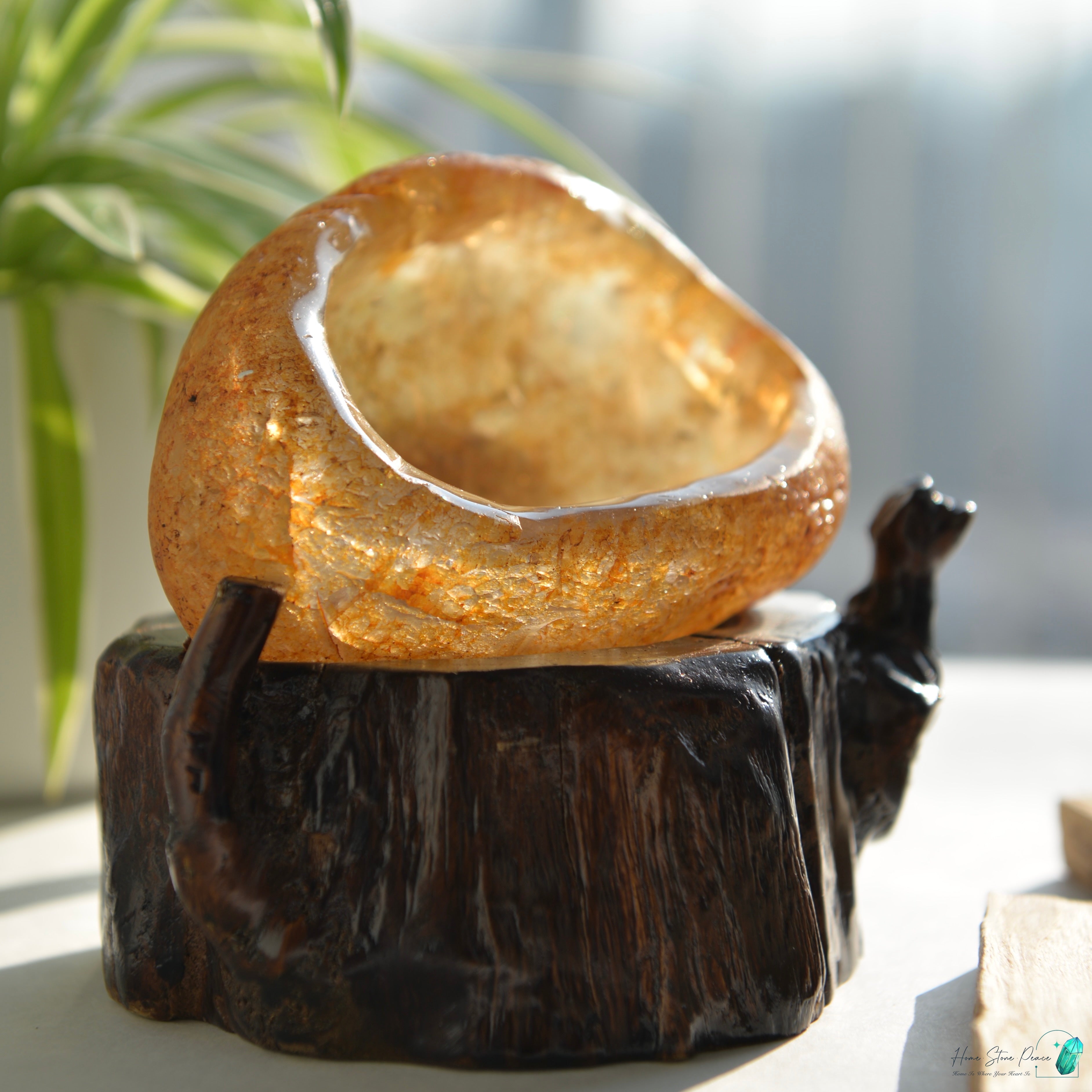 原皮黃金療癒者水晶碗連木座 Golden Healer Bowl with Stand