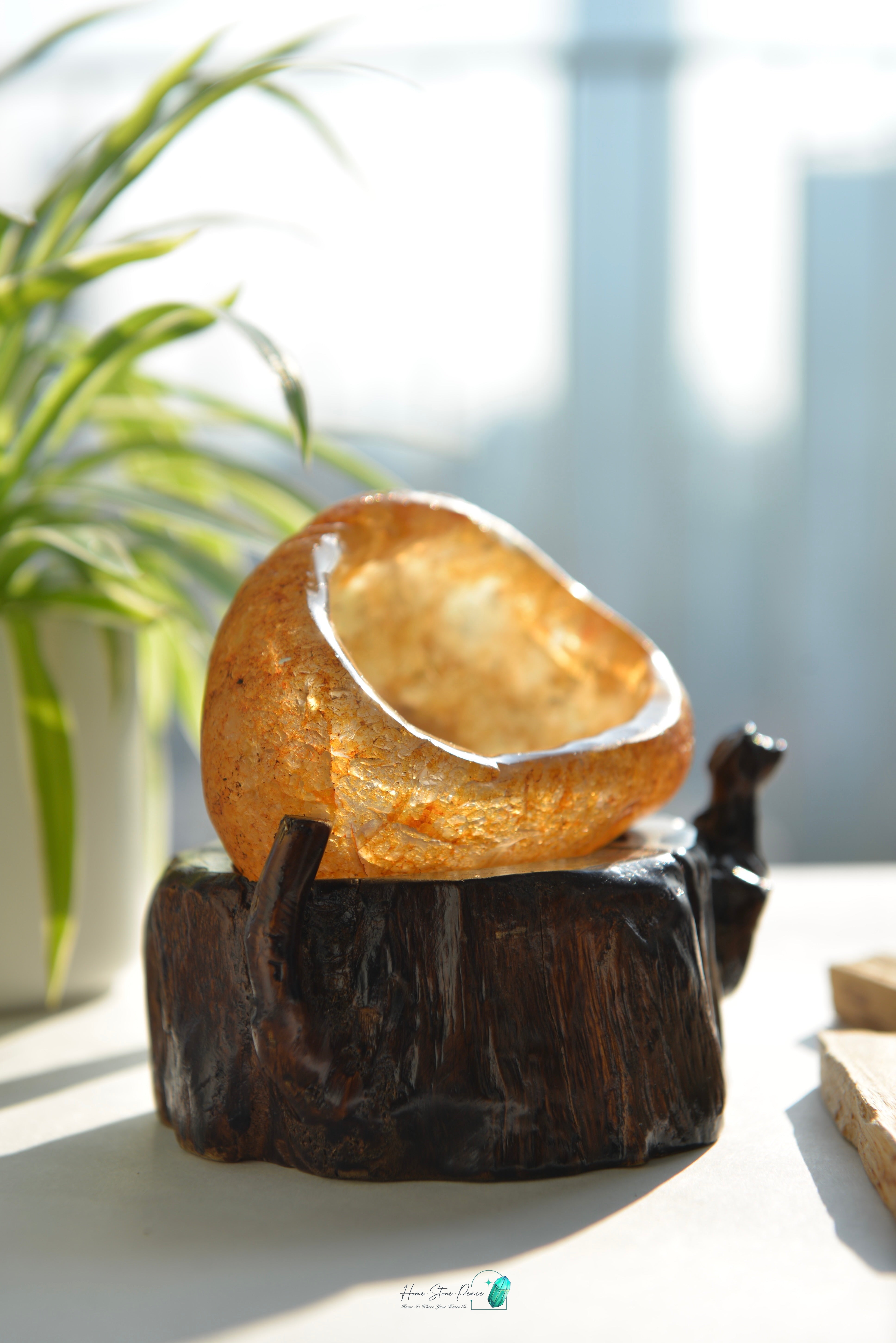 原皮黃金療癒者水晶碗連木座 Golden Healer Bowl with Stand