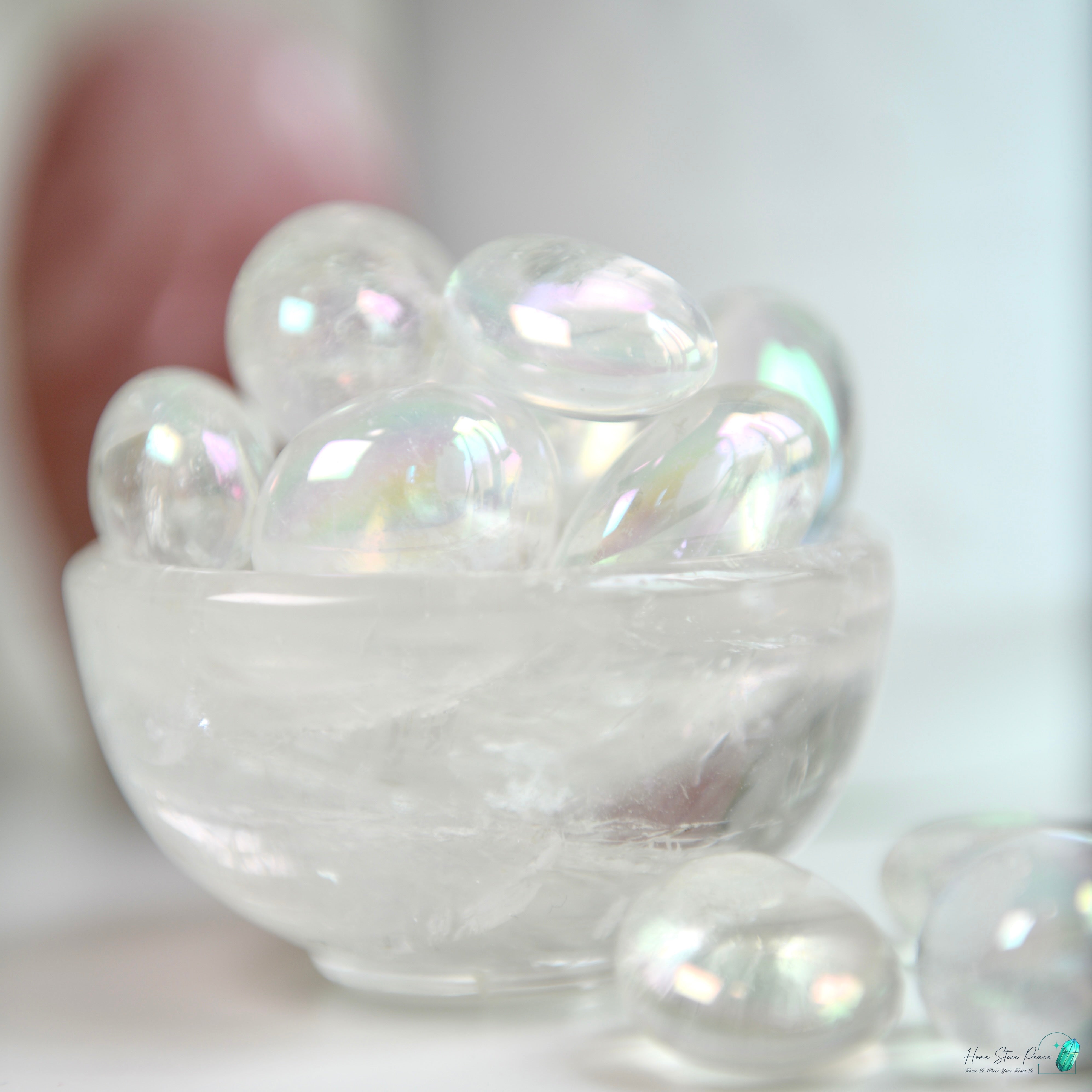 天使光鍍彩白水晶四粒小袋 Aura Clear Quartz Tumbles 4 Pieces Set