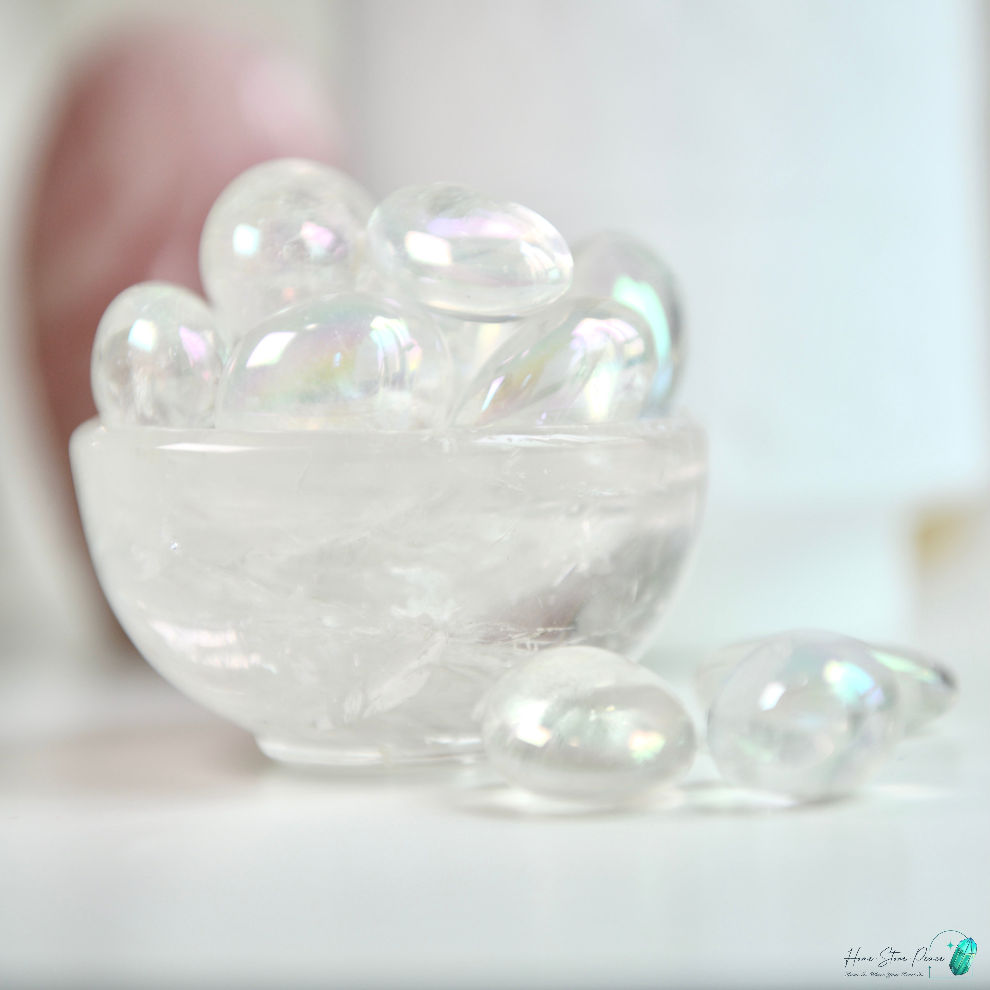 天使光鍍彩白水晶四粒小袋 Aura Clear Quartz Tumbles 4 Pieces Set