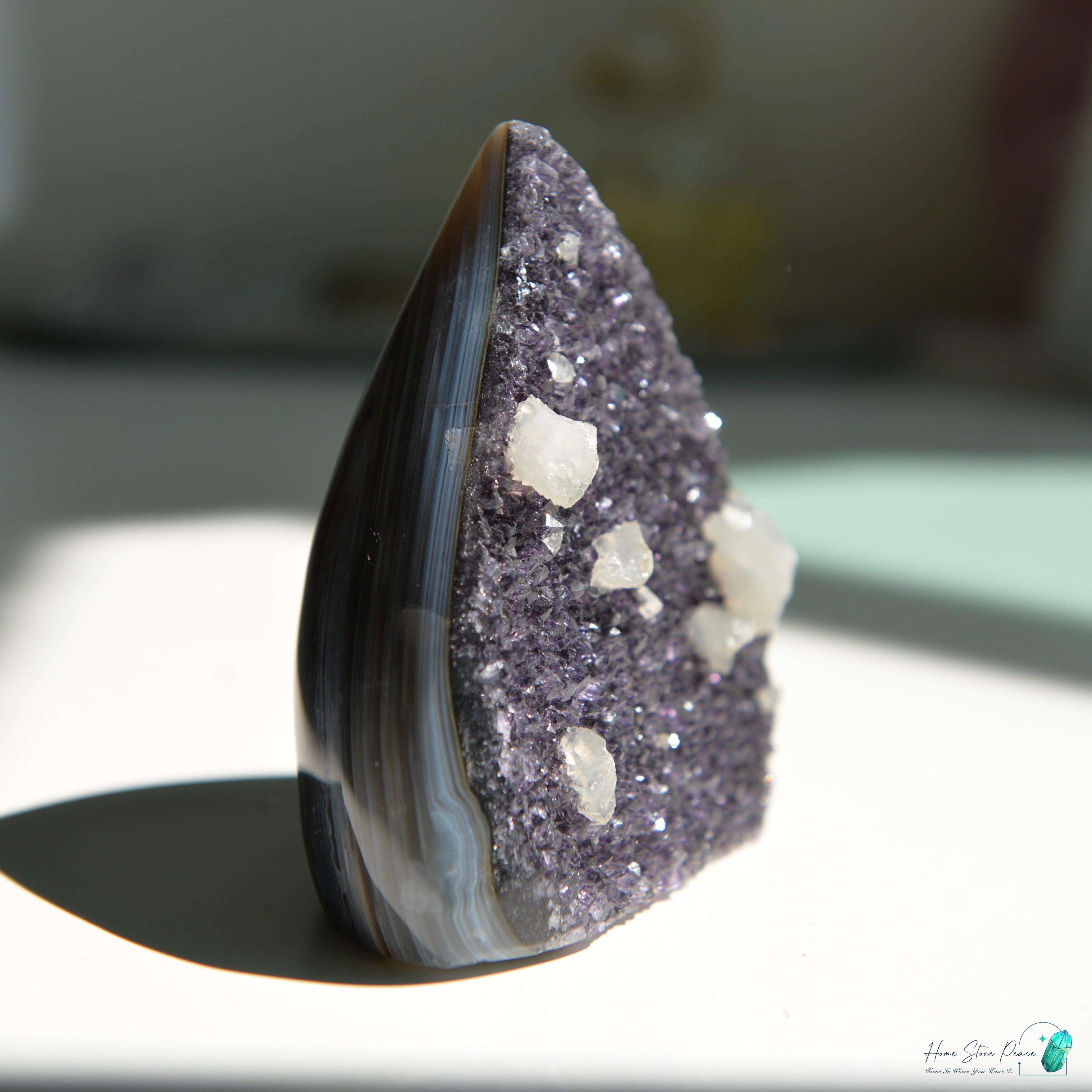 藍瑪瑙邊紫水晶方解石共生火焰 Blue Agate Amethyst with Calcite Flame