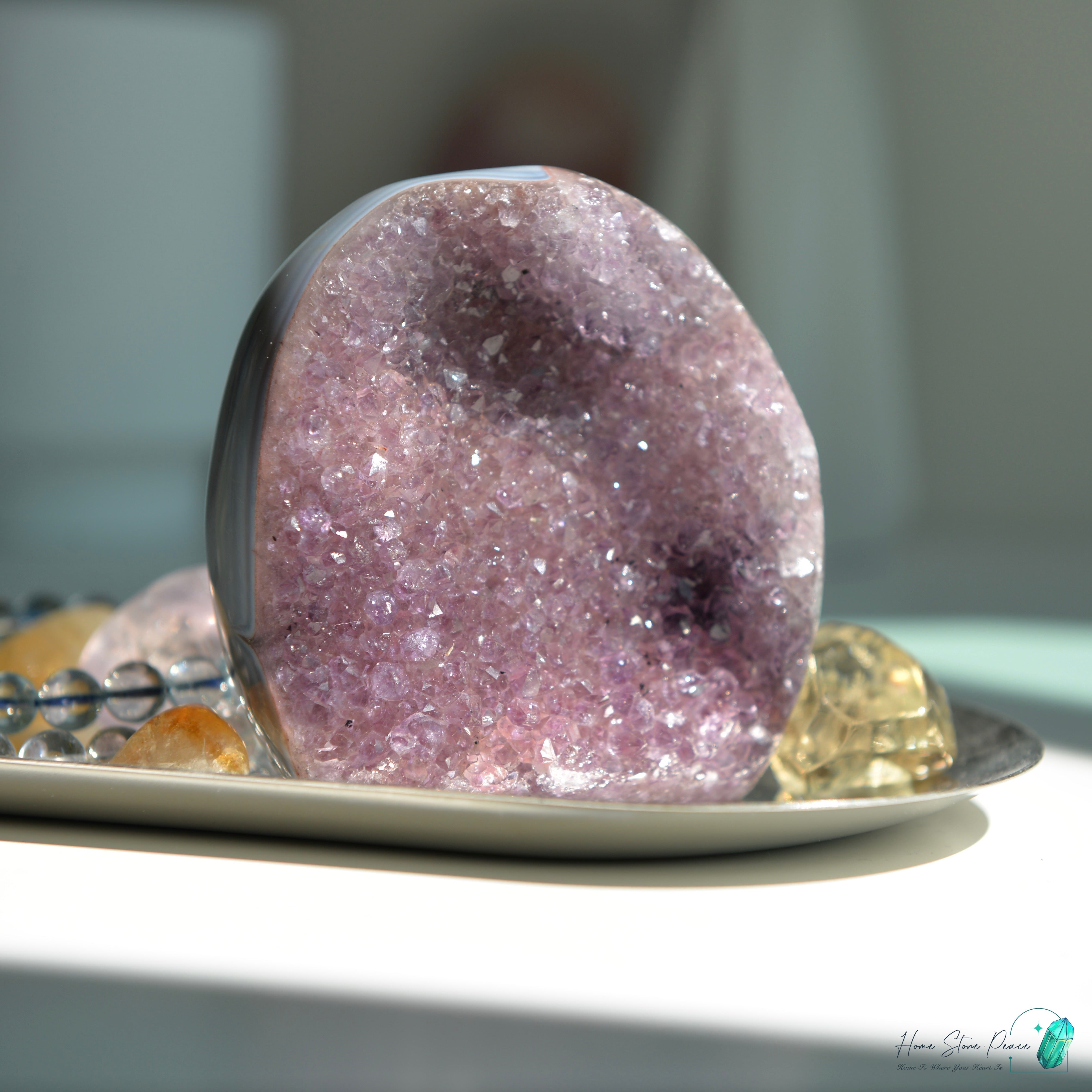 藍瑪瑙邊紅色紫水晶 Blue Agate Reddish Amethyst Free Form