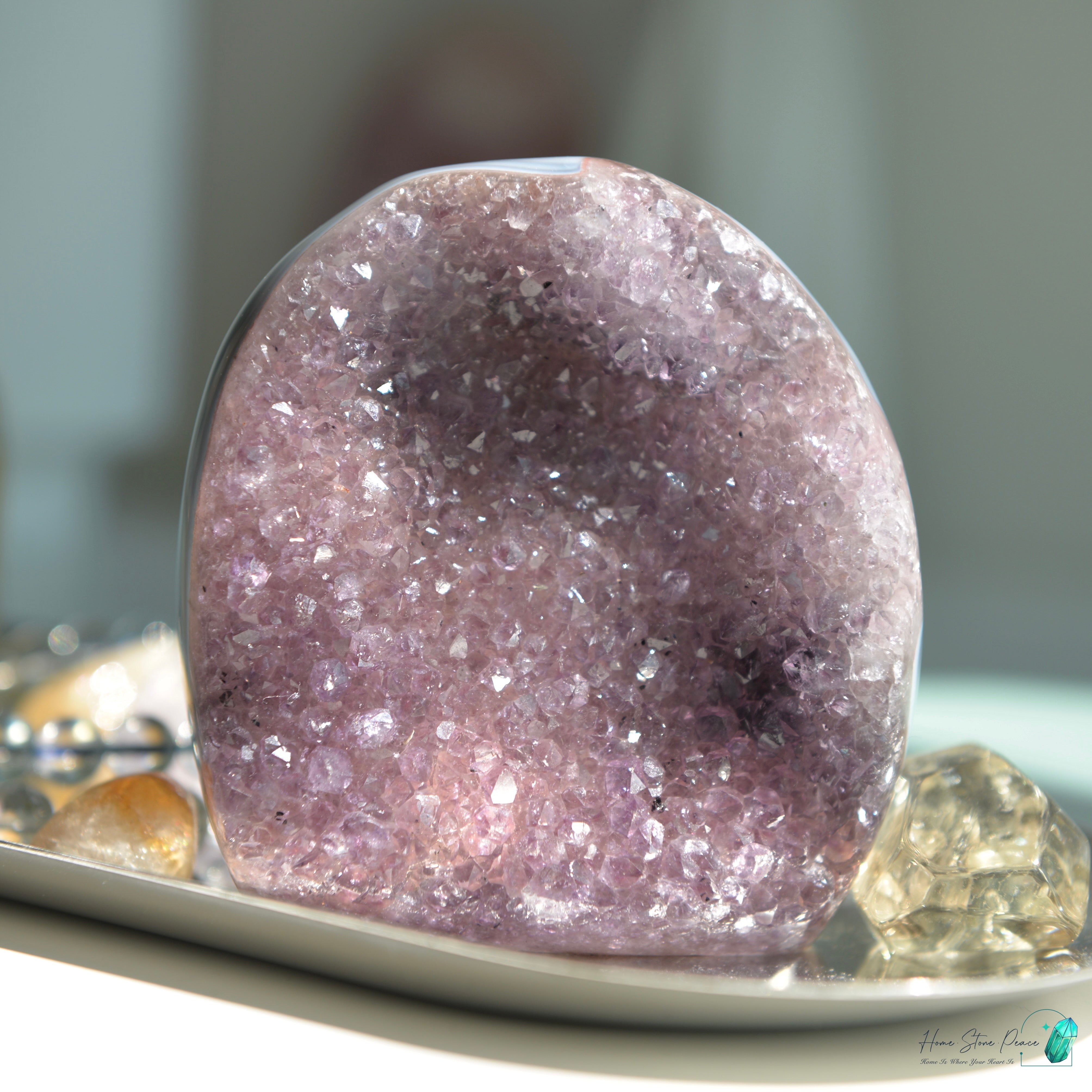 藍瑪瑙邊紅色紫水晶 Blue Agate Reddish Amethyst Free Form
