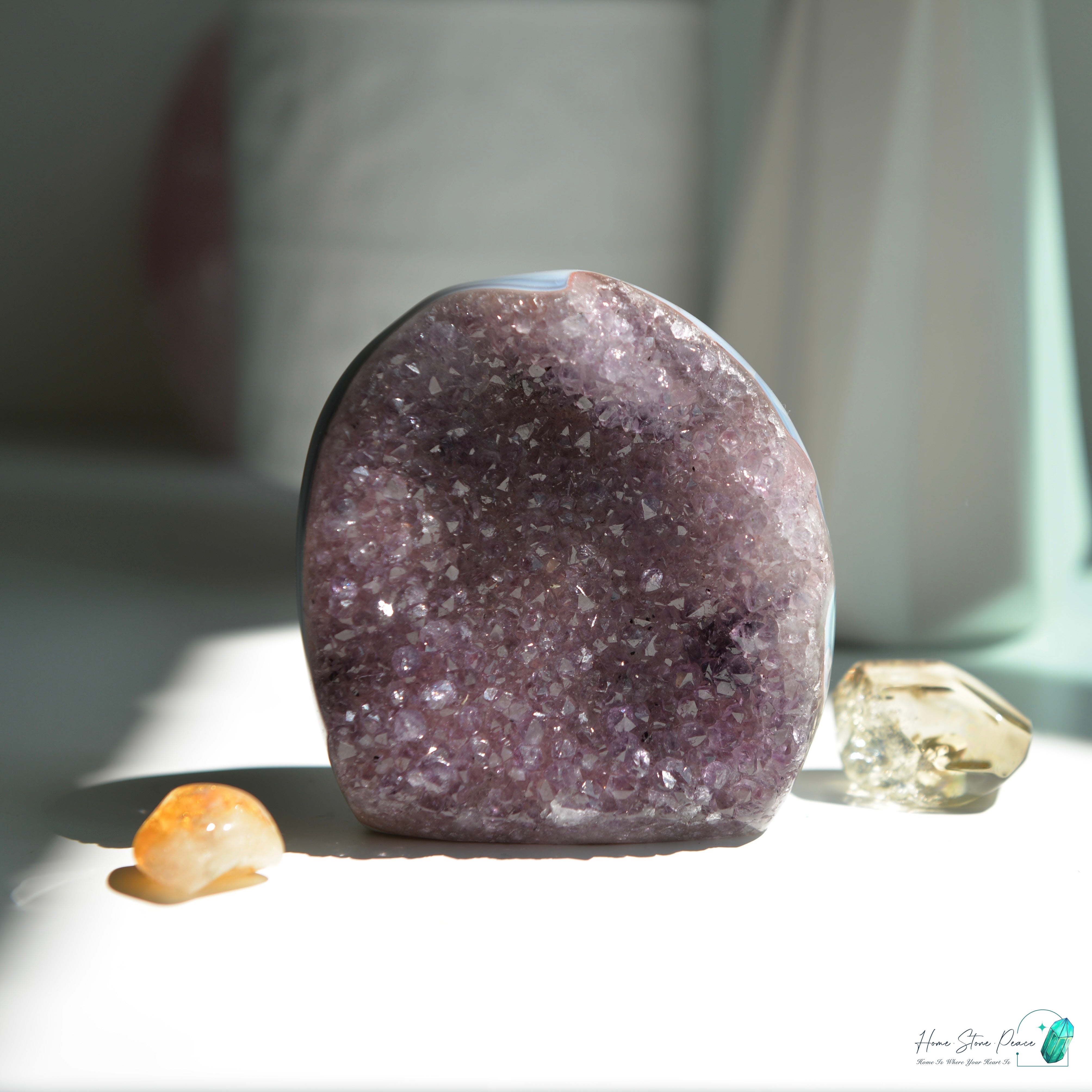 藍瑪瑙邊紅色紫水晶 Blue Agate Reddish Amethyst Free Form