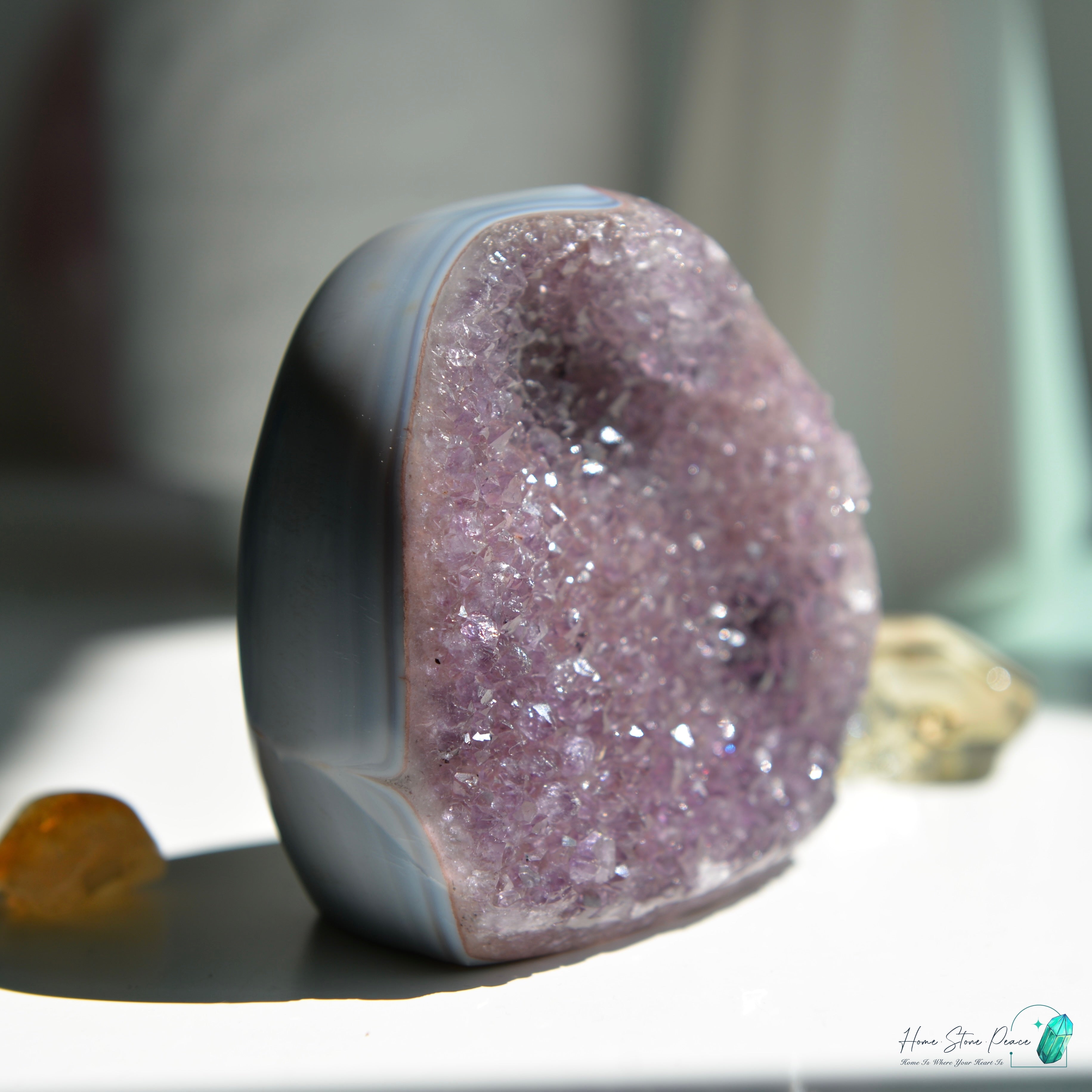 藍瑪瑙邊紅色紫水晶 Blue Agate Reddish Amethyst Free Form