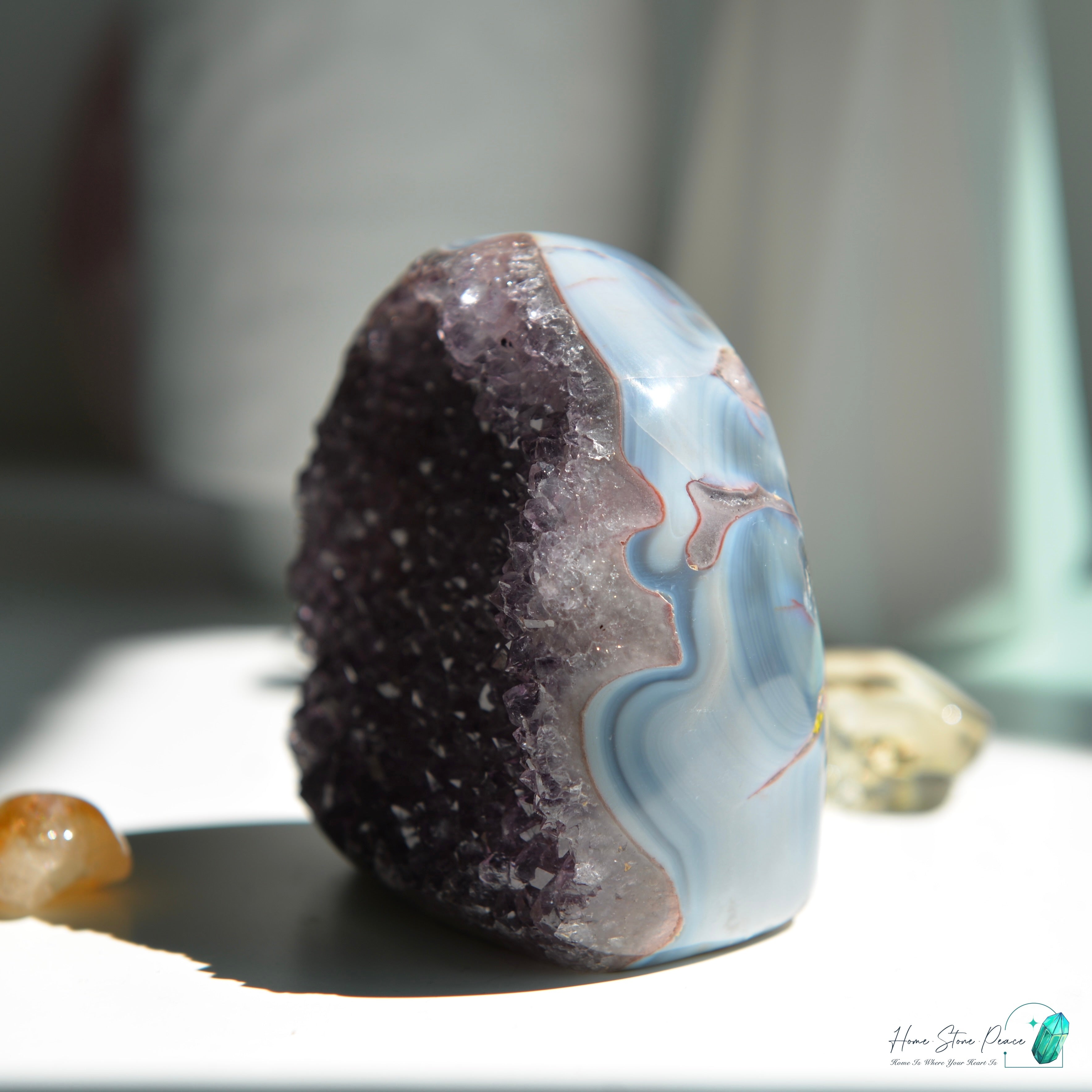 藍瑪瑙邊紅色紫水晶 Blue Agate Reddish Amethyst Free Form
