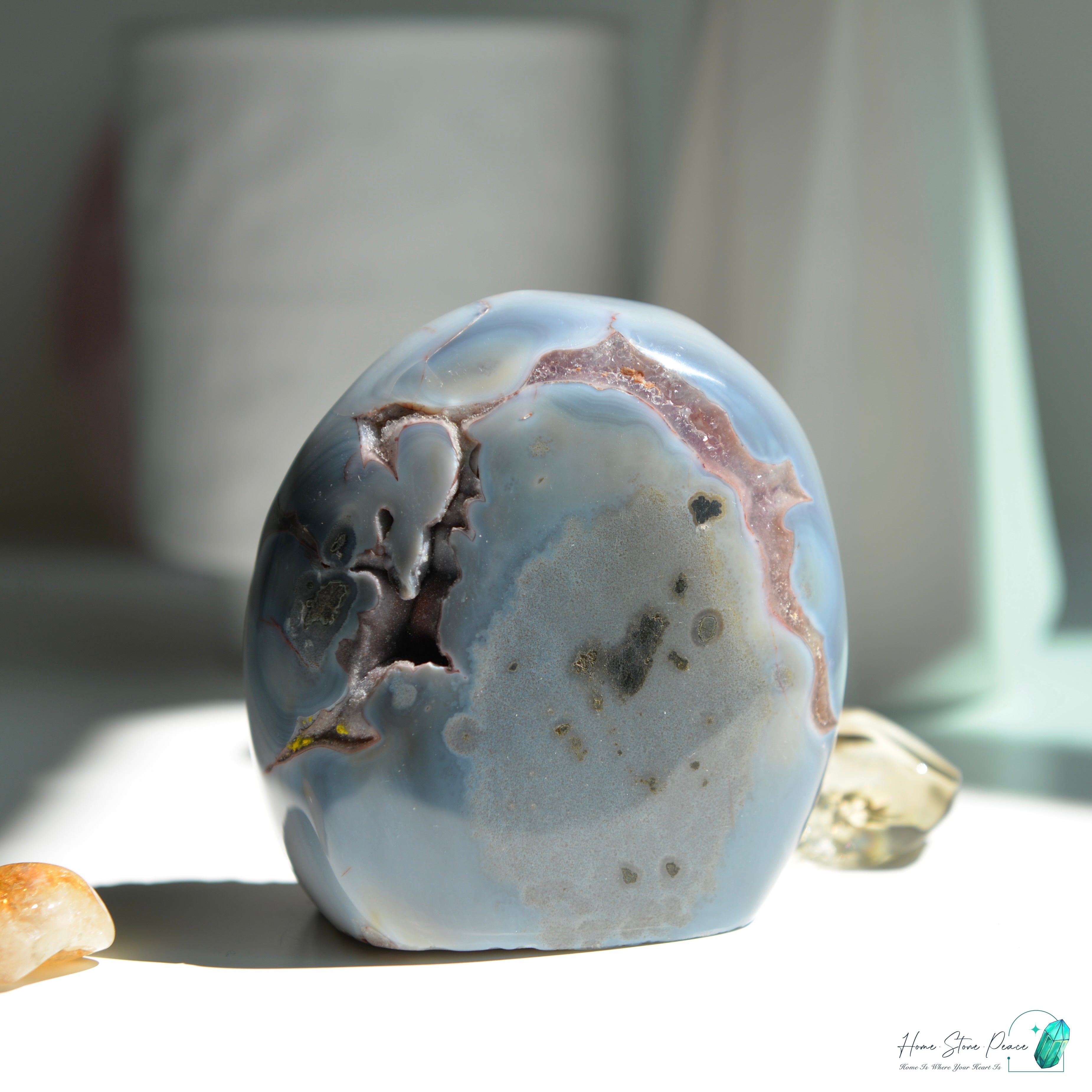 藍瑪瑙邊紅色紫水晶 Blue Agate Reddish Amethyst Free Form